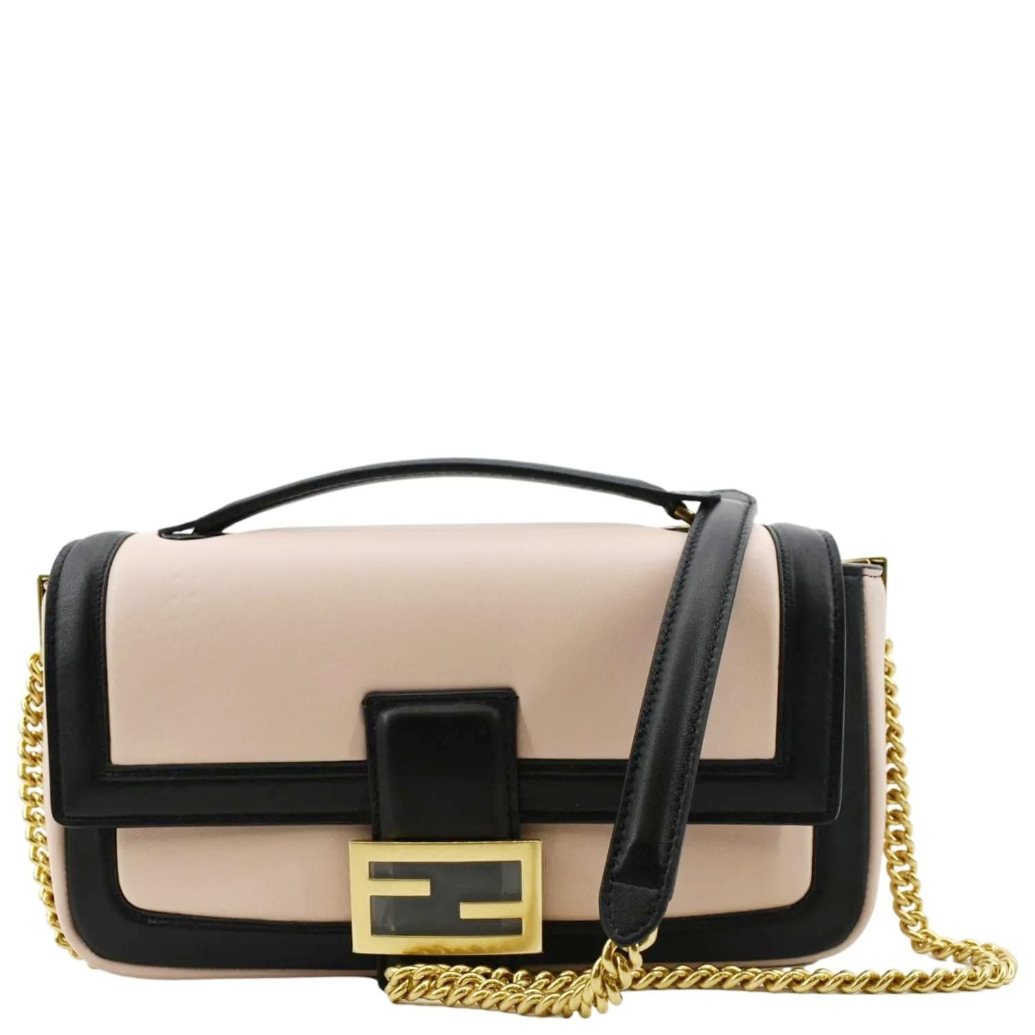 FENDI Baguette Medium Leather Chain Shoulder Bicolor Bag Pink