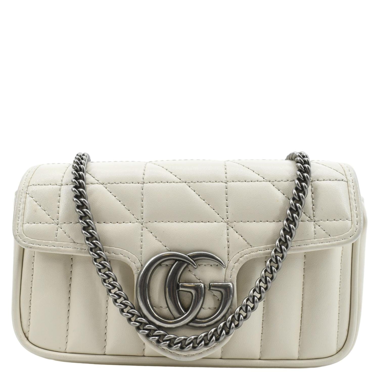 GUCCI GG Marmont Super Mini Matelasse Leather Shoulder Bag White 476433