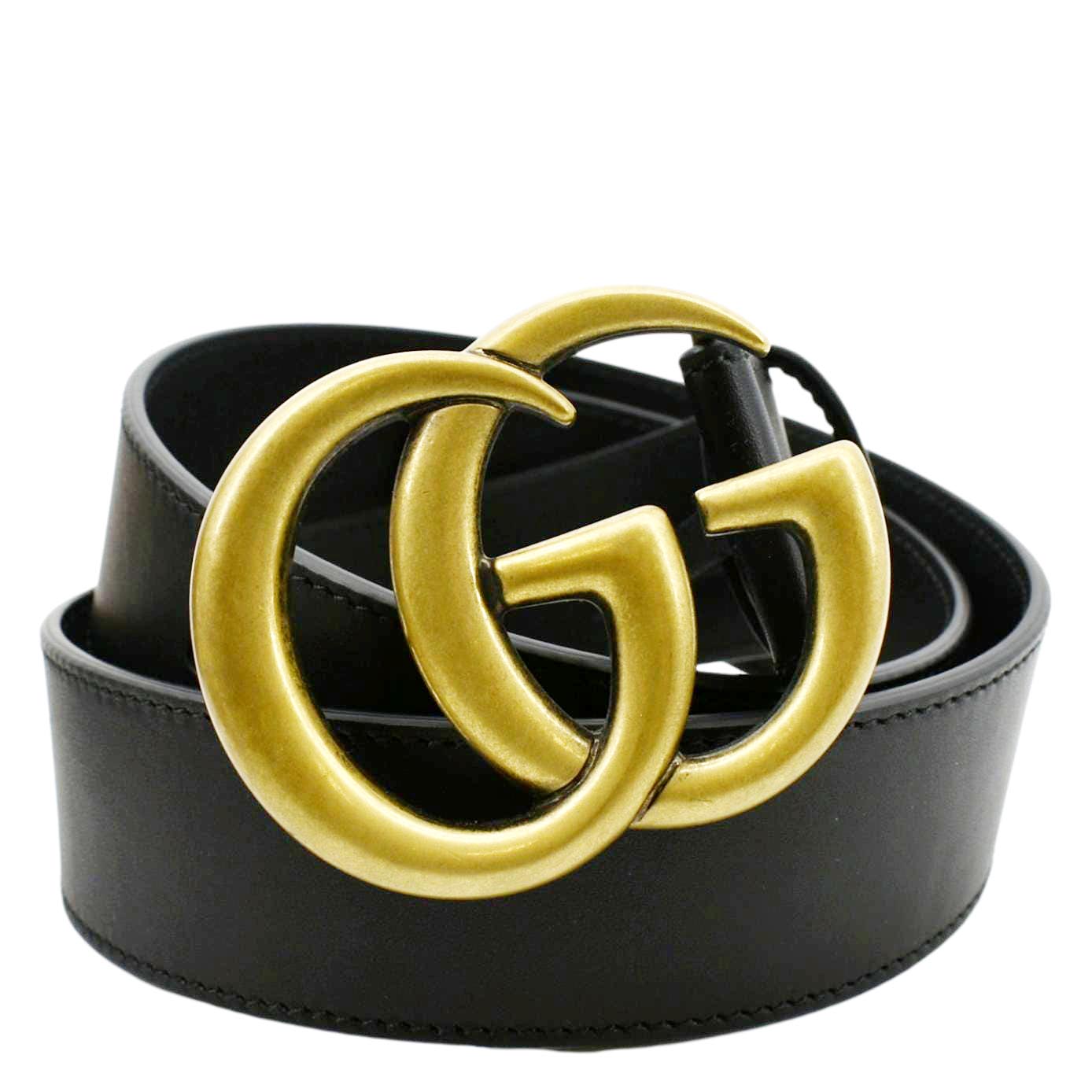 GUCCI Double G Buckle Leather Belt Size 80.32 Black 400593