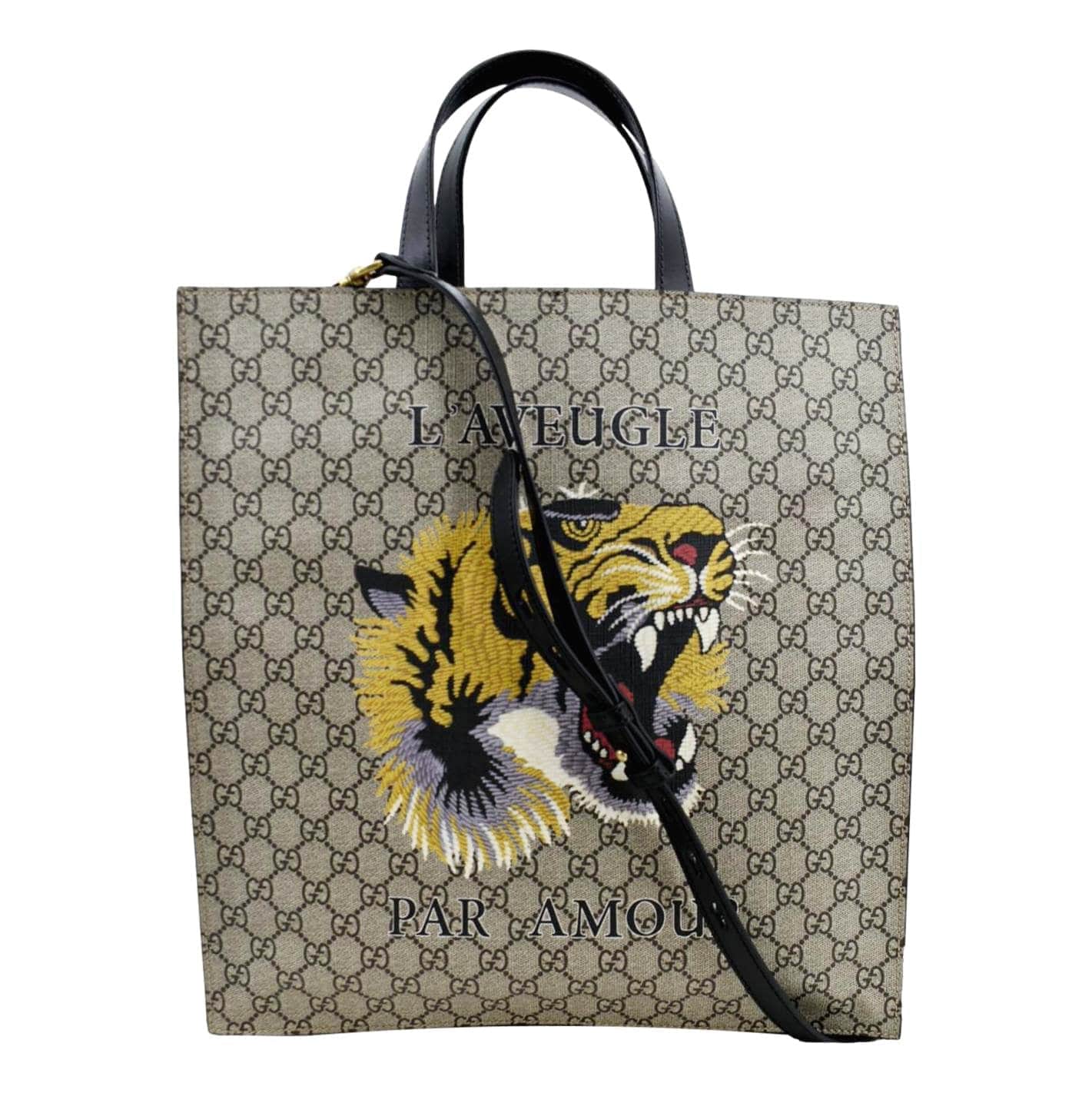 GUCCI L'Aveugle Par Amour Print Vertical Canvas Tote Bag Beige 450950