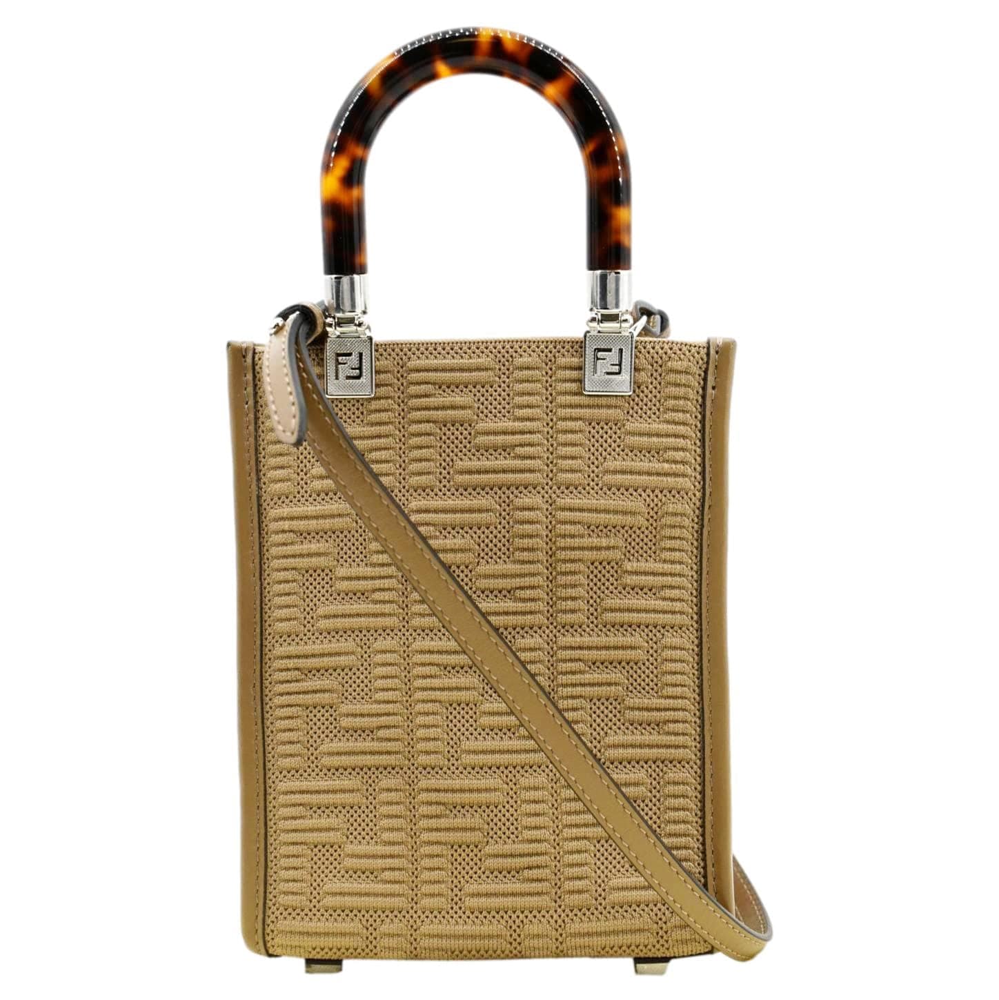 FENDI Mini Sunshine Plexiglass Technical Fabric Vitello Ceylon Shopper Tote Crossbody Bag Sand