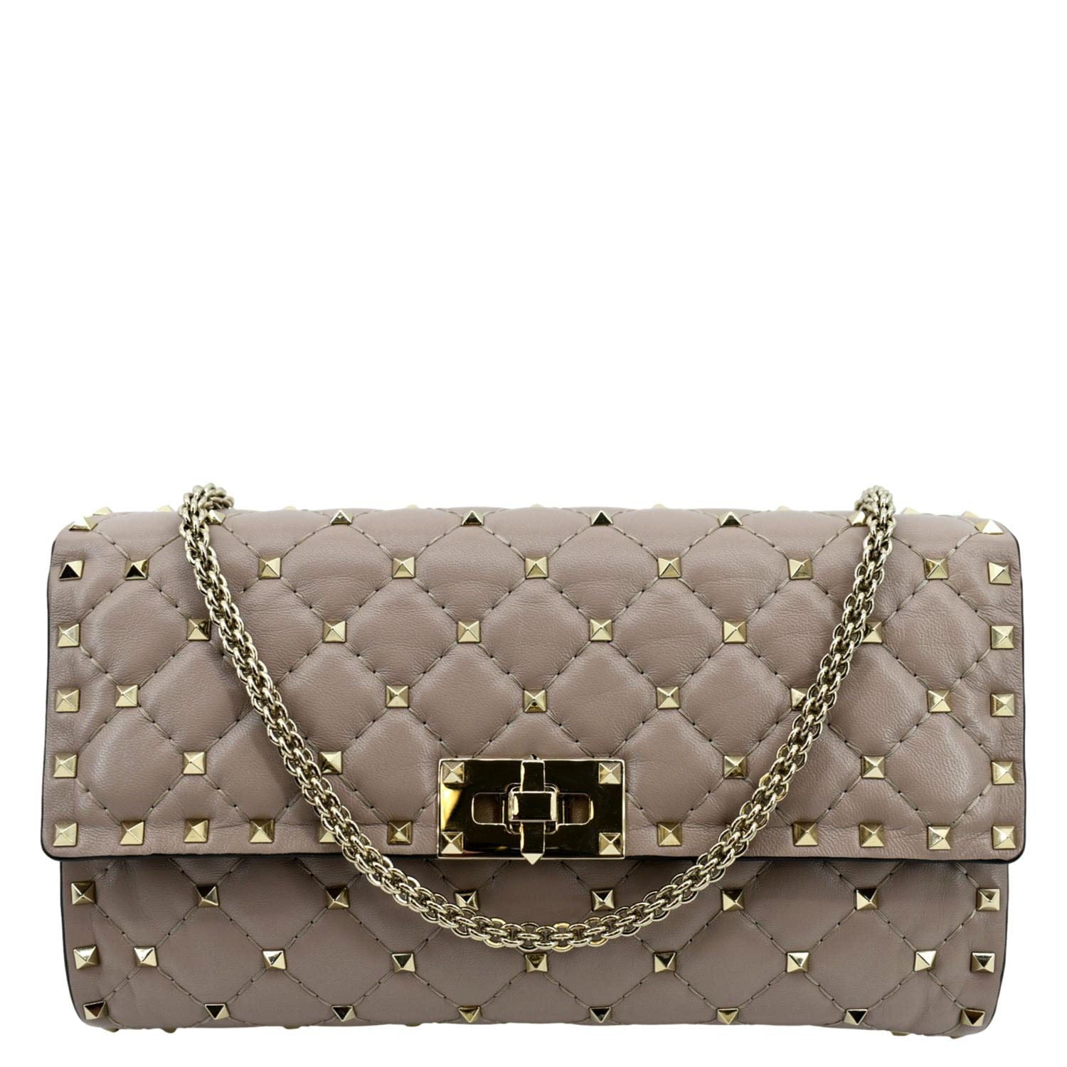 VALENTINO Rockstud Spike Quilted Leather Crossbody Chain Bag Poudre