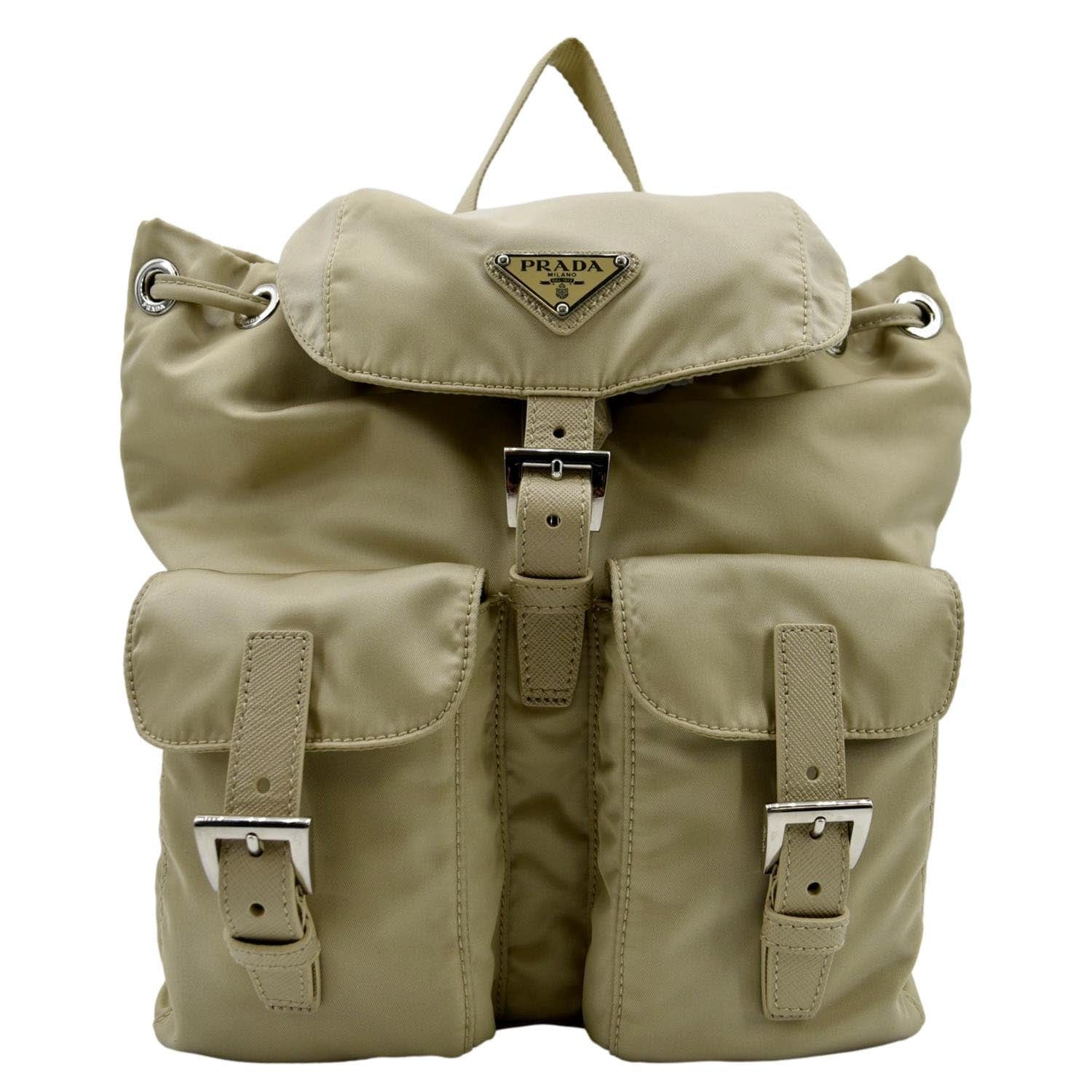 PRADA Double Front Pocket Re-Nylon Backpack Bag Beige