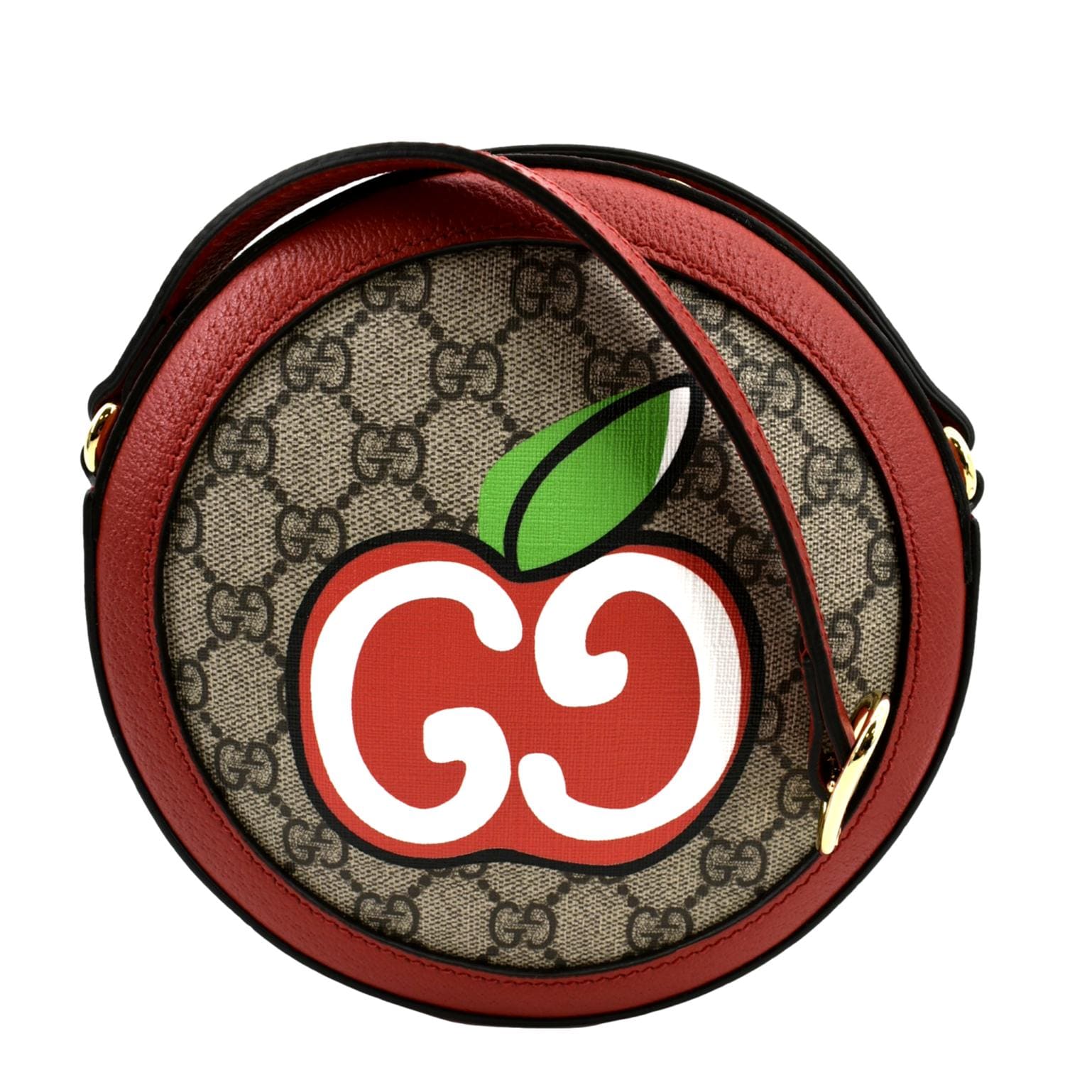 GUCCI Ophidia Apple Round GG Supreme Monogram Canvas Crossbody Bag Red 625216