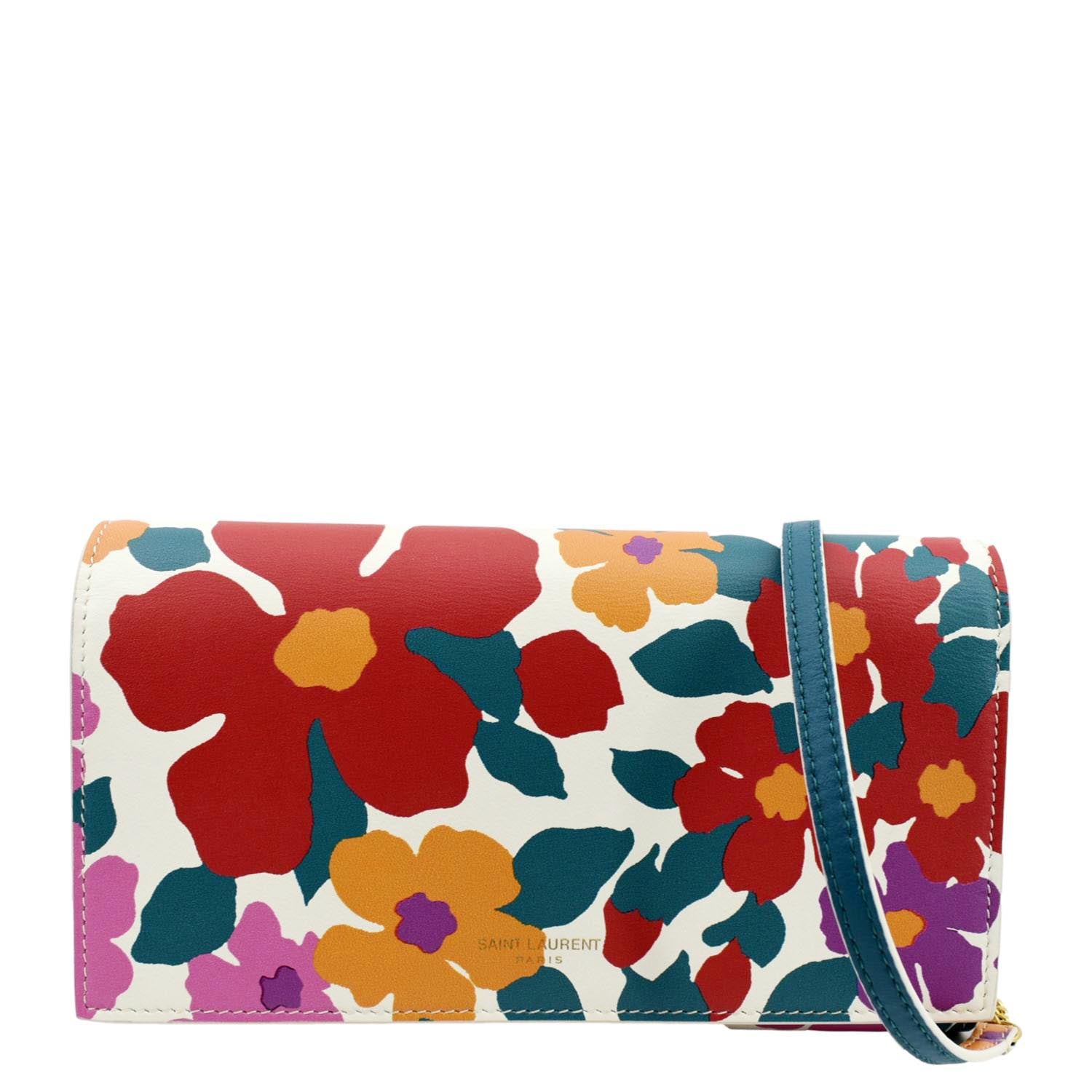 YVES SAINT LAURENT Floral Print Leather Shoulder Bag Multicolor