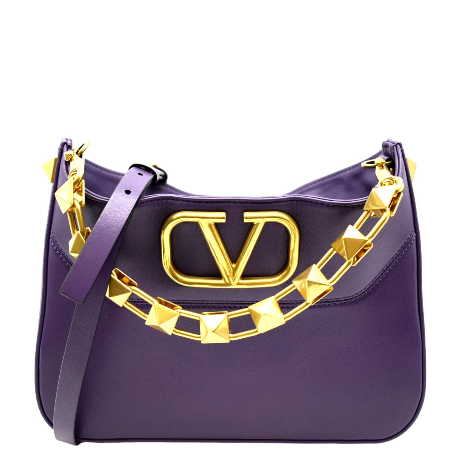 VALENTINO Stud Sign VLOGO Leather Shoulder Bag Wisteria