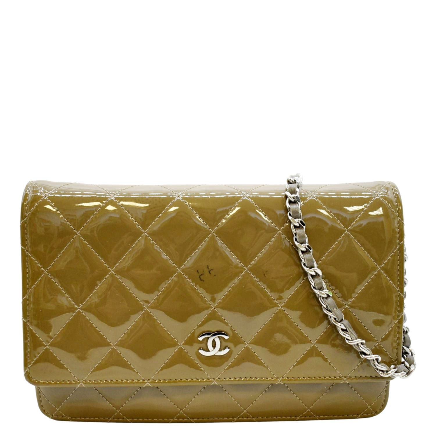 CHANEL Patent Leather Wallet on Chain Crossbody Bag Beige