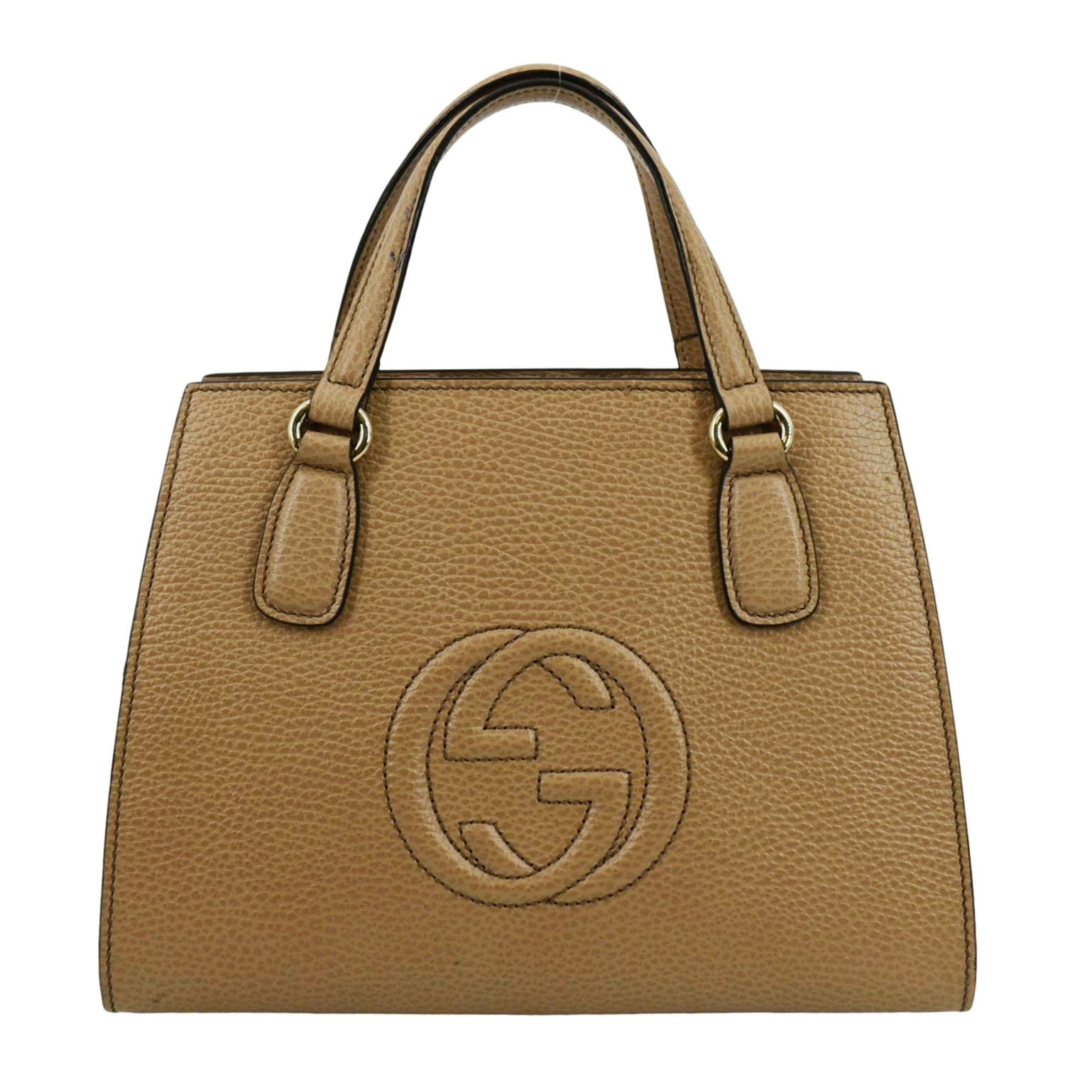 GUCCI Soho Leather Top Handle Hobo Bag Beige 607722