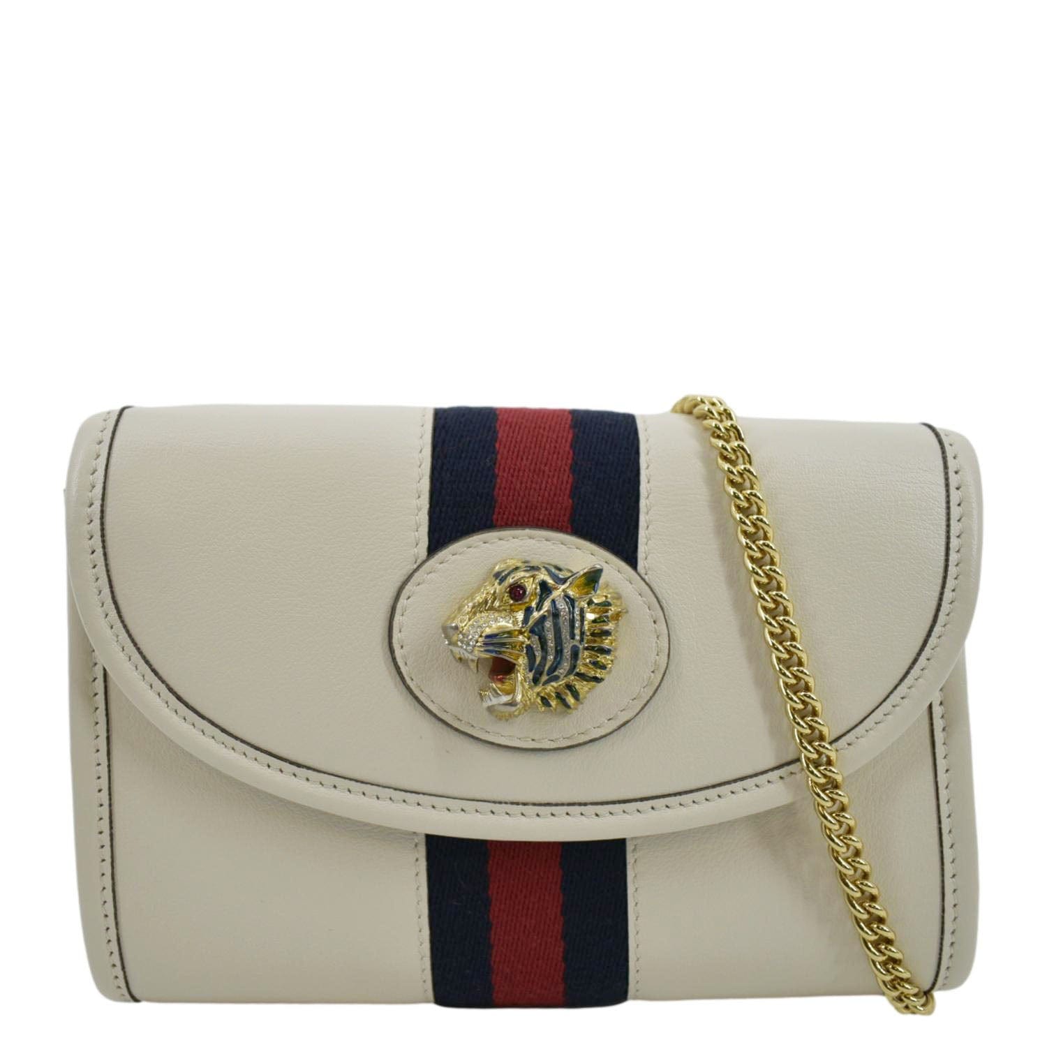 GUCCI Rajah Mini Leather Chain Shoulder Bag White 573797