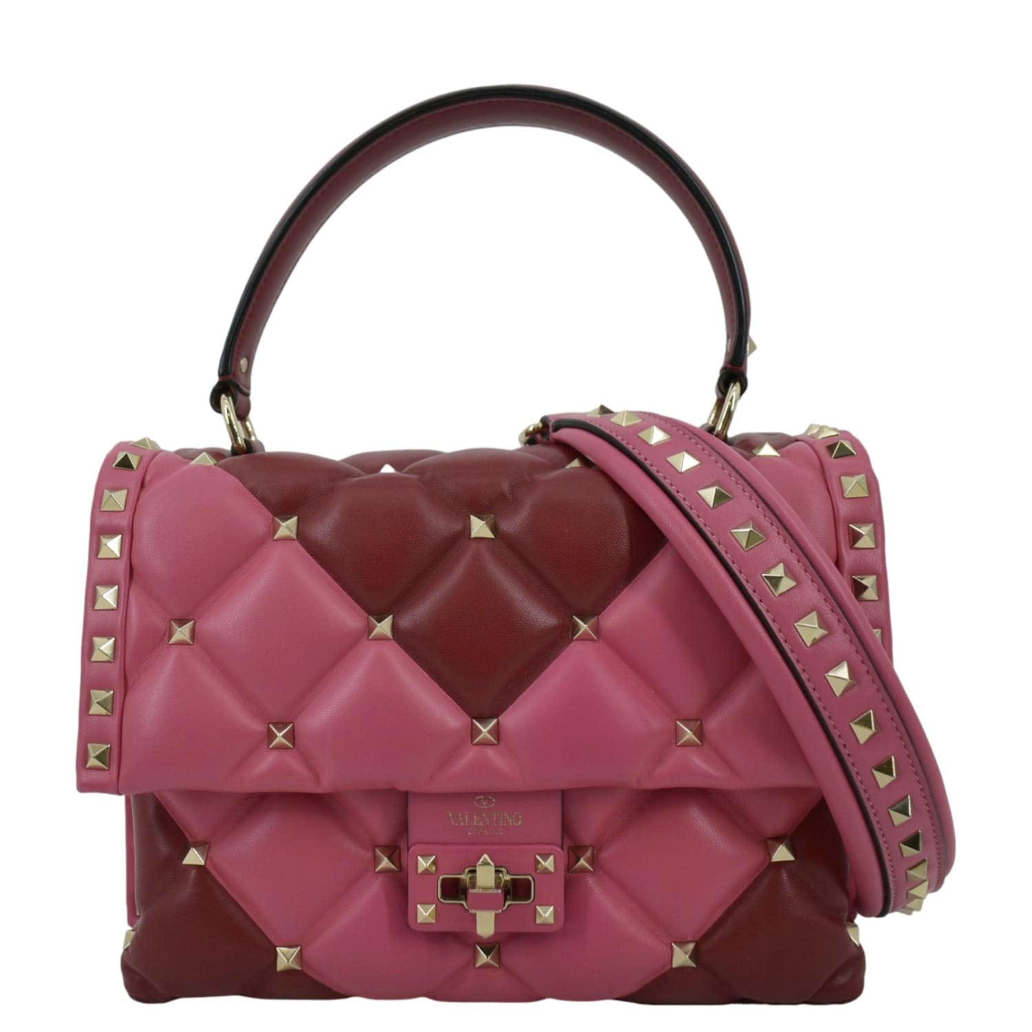 VALENTINO Rockstud Medium Candystud Leather Top Handle Shoulder Bag Pink