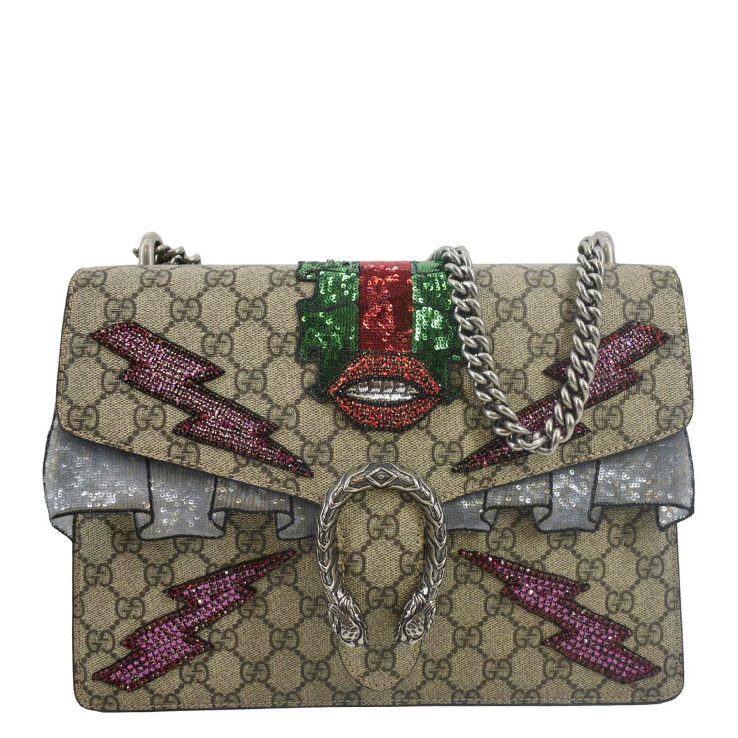 GUCCI Dionysus Medium GG Supreme Embroidered Sequin Shoulder Bag Beige 400235