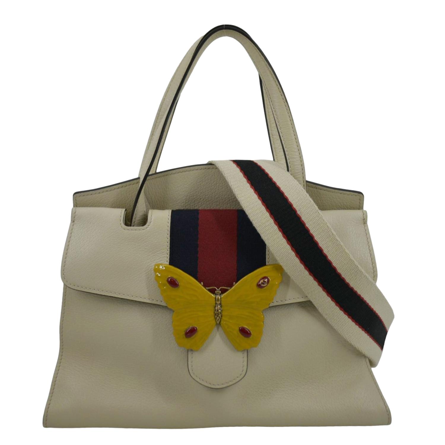 GUCCI Totem Butterfly Medium Leather Shoulder Bag Beige 505344