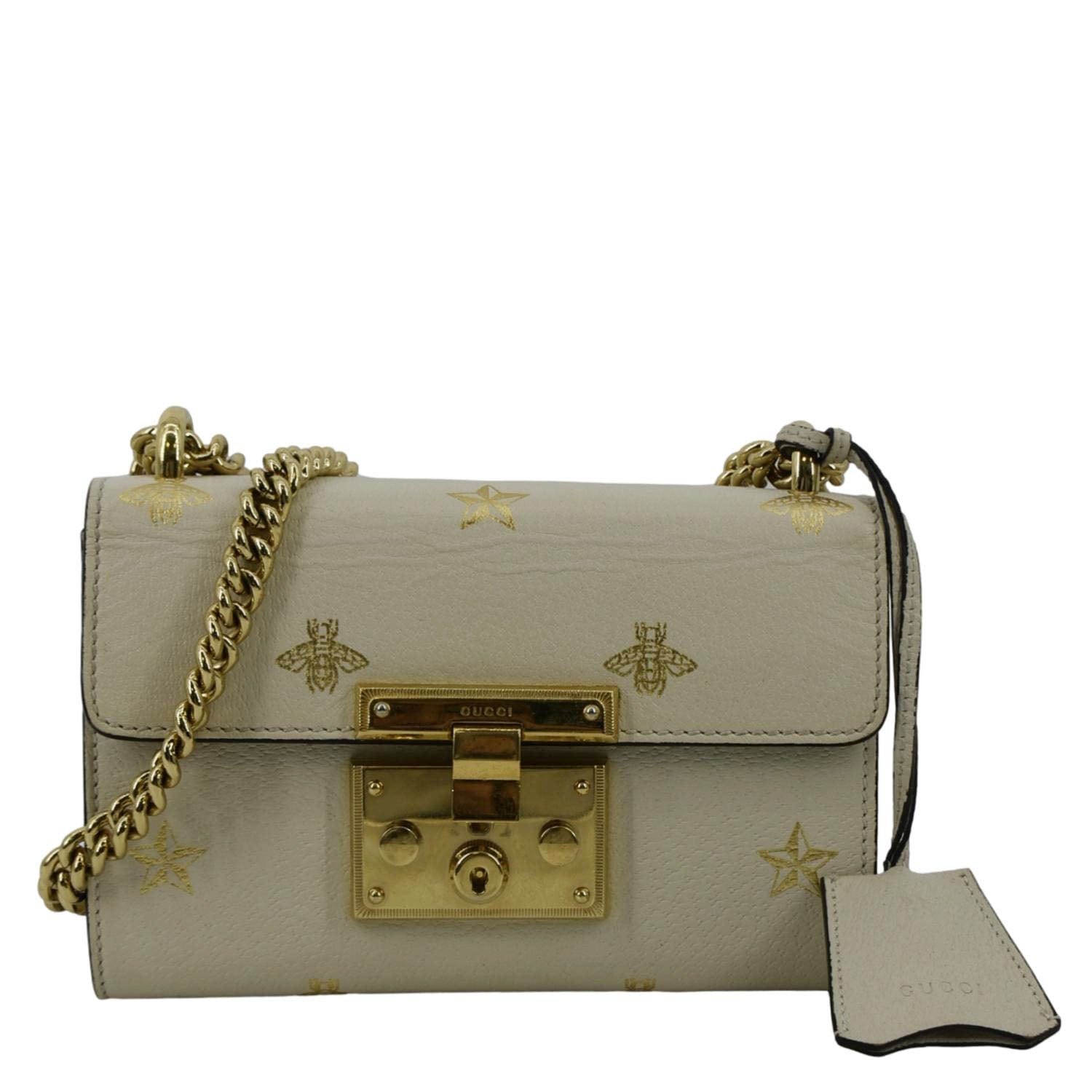 GUCCI Padlock Bee Leather Shoulder Bag Ivory 432182-Small / Ivory / Used