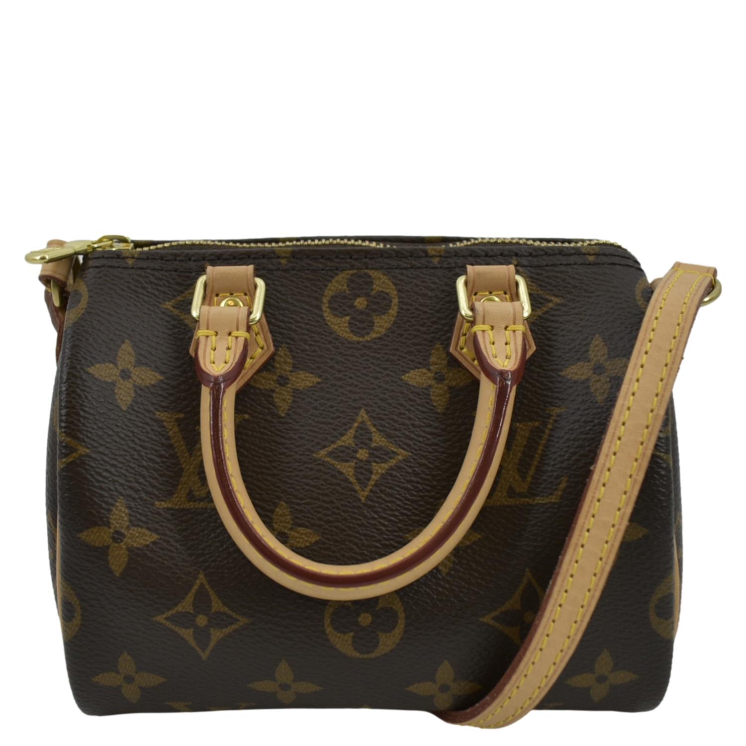 LOUIS VUITTON Nano Speedy Monogram Canvas Crossbody Bag Brown