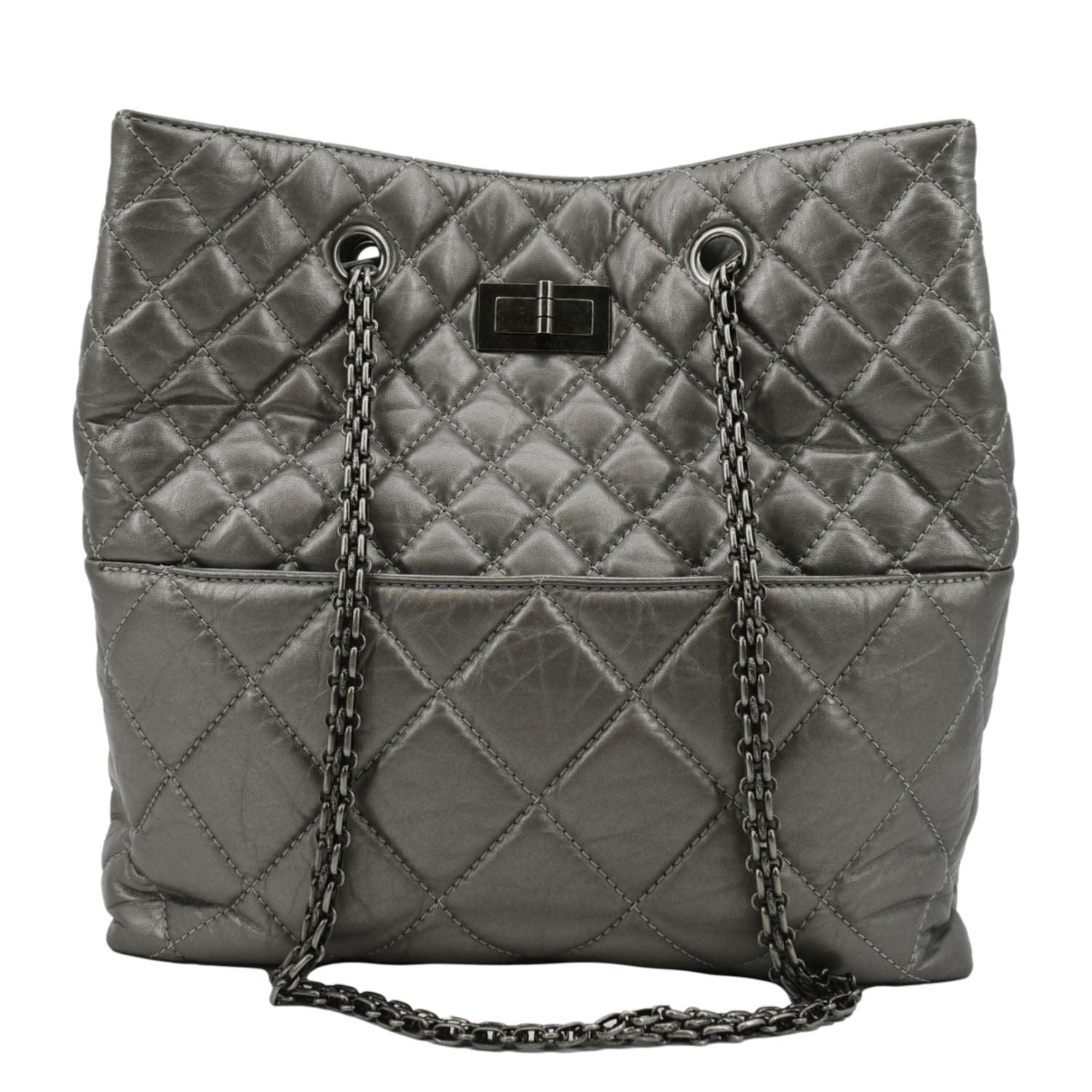 CHANEL Reissue Tall Quilted Aged Calfskin Leather Shoulder Bag Grey