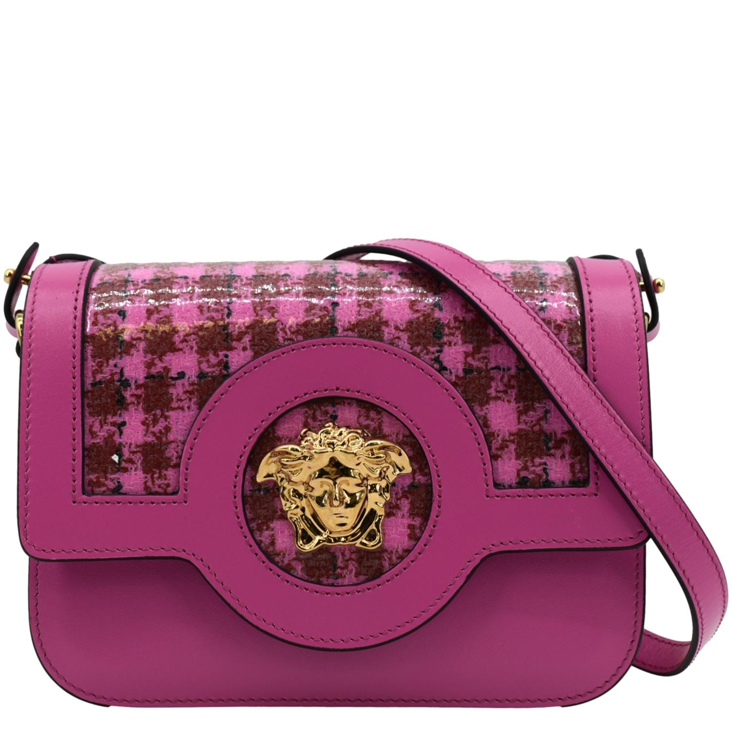 VERSACE Tribute Leather Crossbody Bag Hot Pink