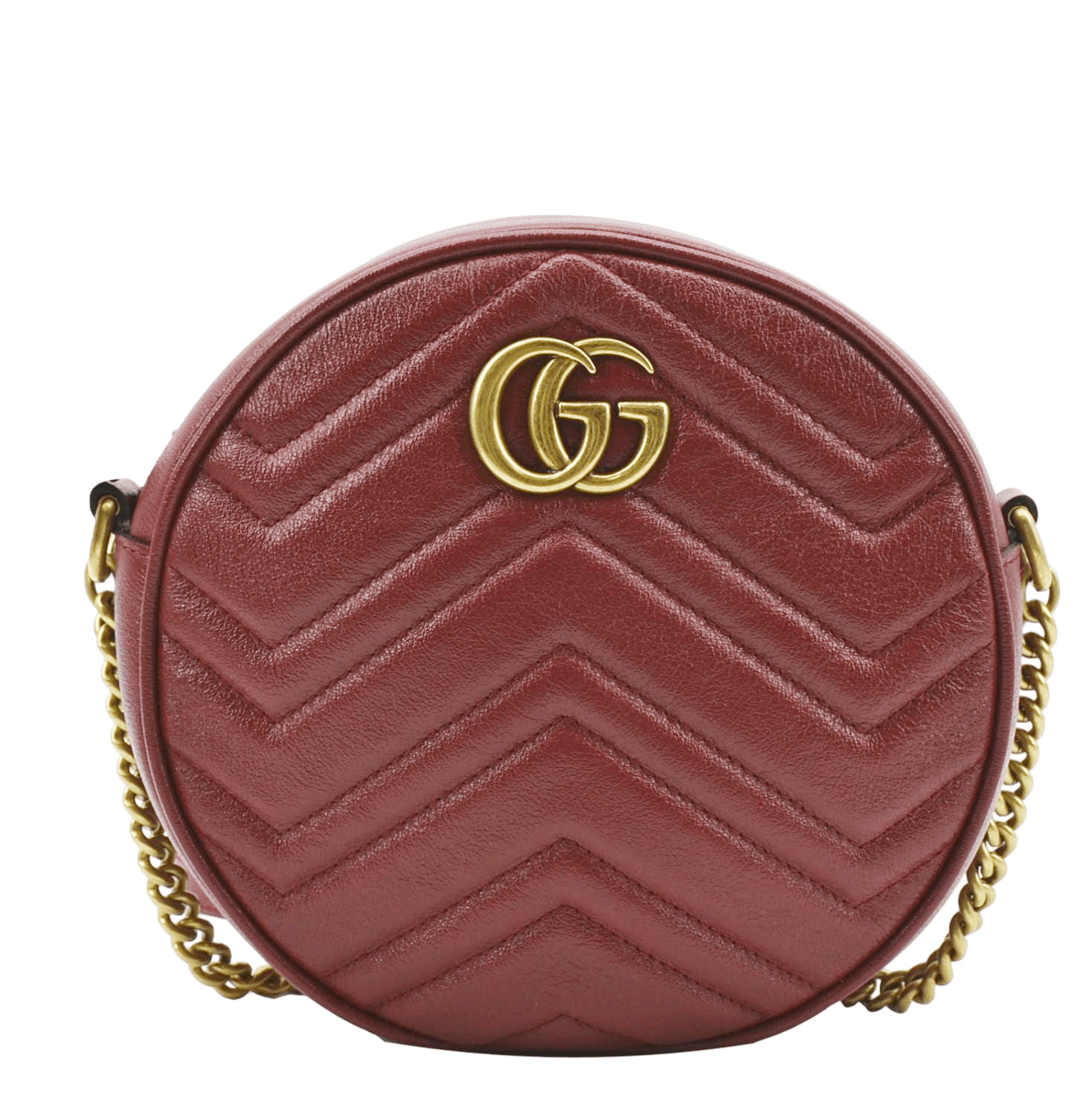 GUCCI GG Marmont Mini Round Leather Crossbody Bag Red 550154