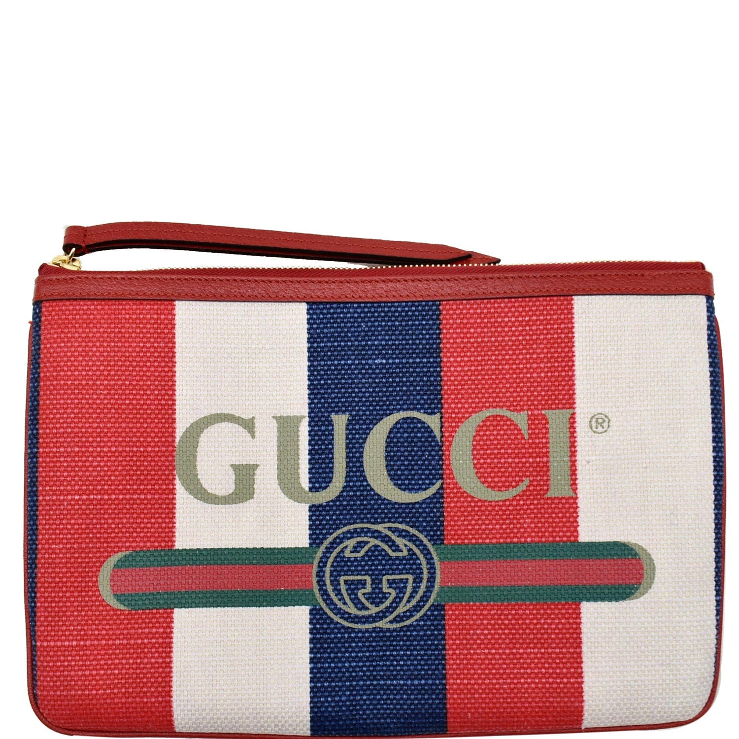 GUCCI Linea Merida Web Stripe Canvas Zip Pouch Multicolor 524788