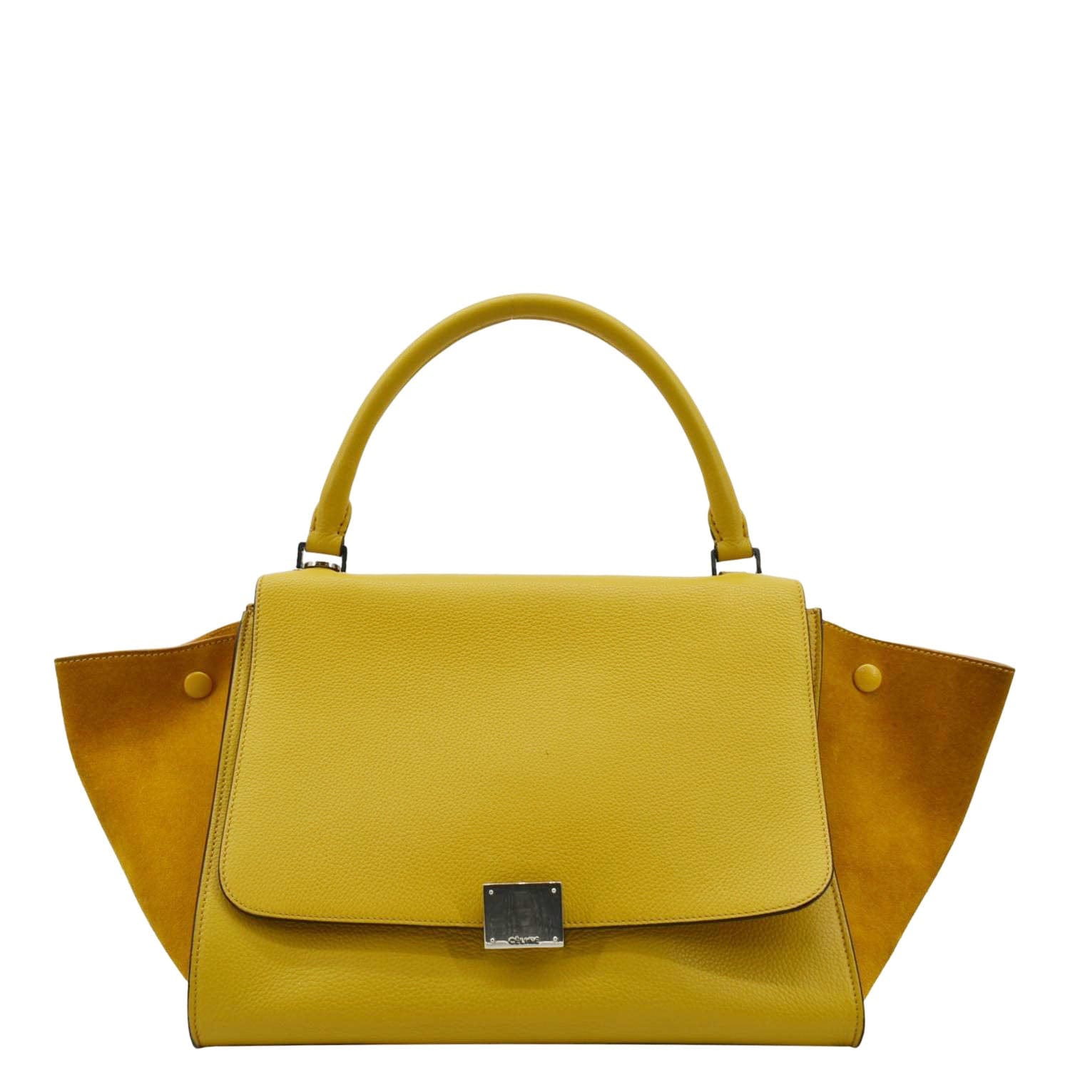 CELINE Trapeze Leather Suede Tote Shoulder Bag Yellow