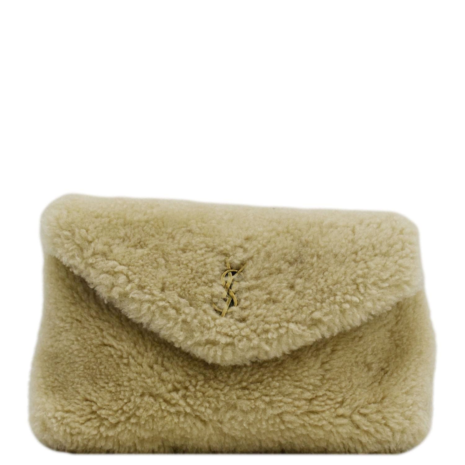 YVES SAINT LAURENT Small Loulou Puffer Shearling Pouch Beige