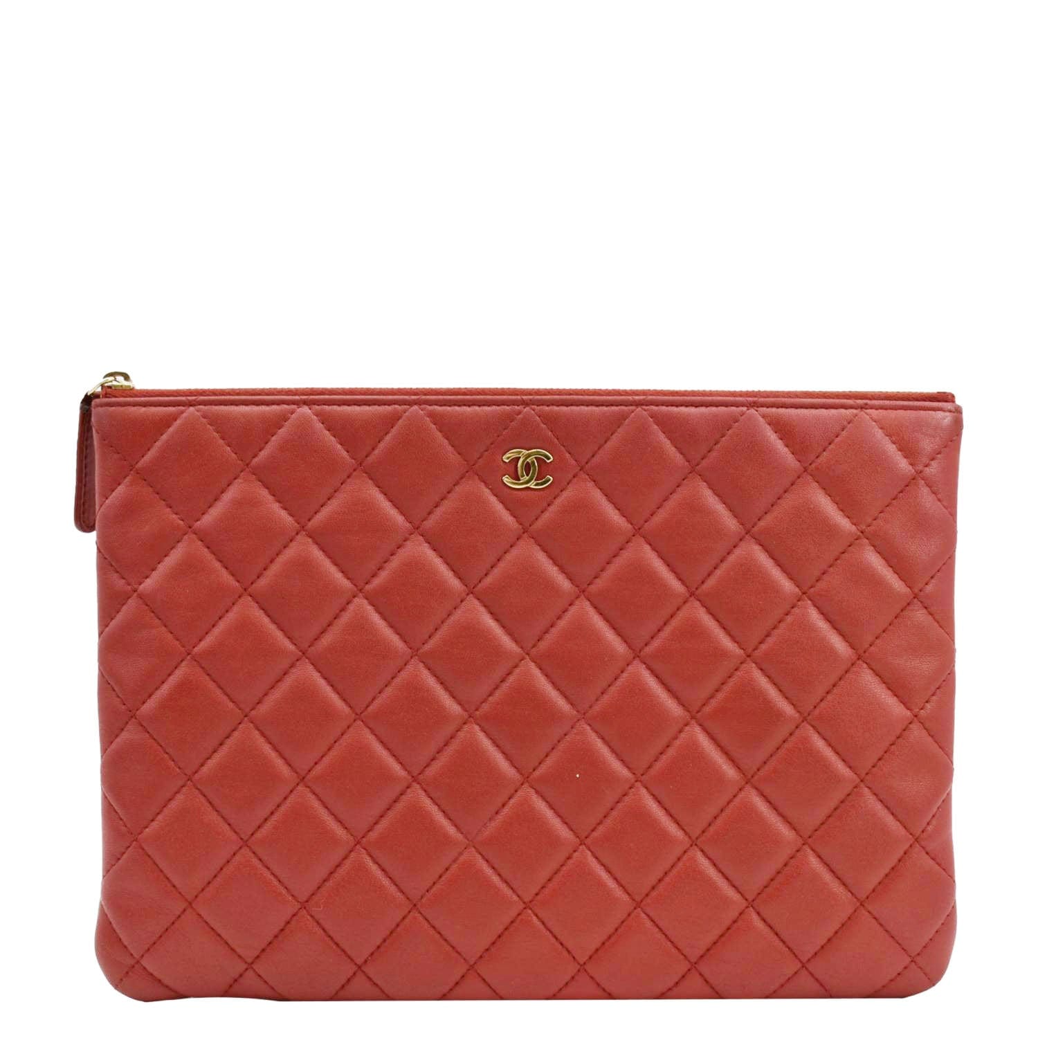 CHANEL Classic O-Case Leather Zip Pouch Red