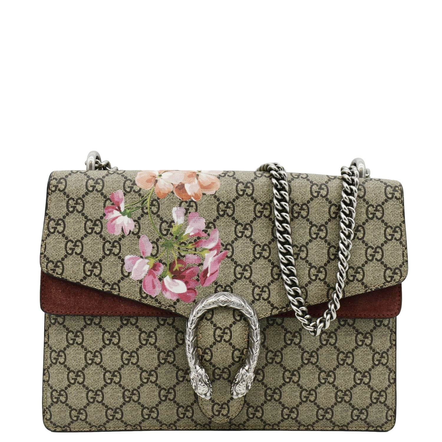 GUCCI Dionysus Medium Blooms GG Supreme Canvas Chain Shoulder Bag Beige 400235