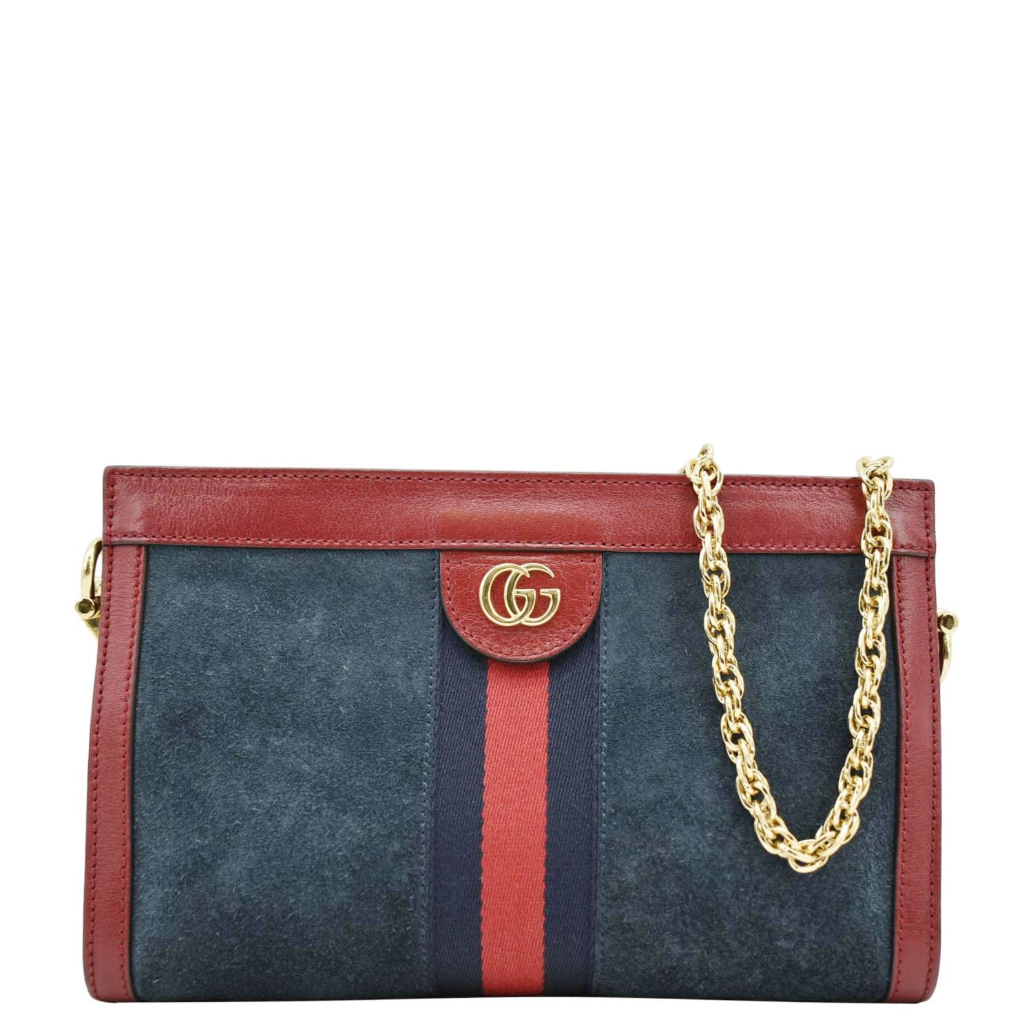 GUCCI Ophidia Small Suede Chain Shoulder Bag Denim Blue 503877