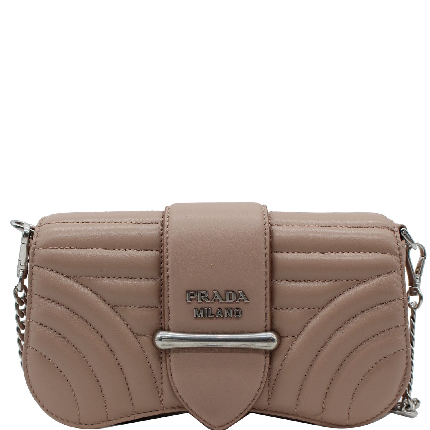 PRADA Mini Sidonie Nappa Diagramme Leather Chain Crossbody Bag Nude