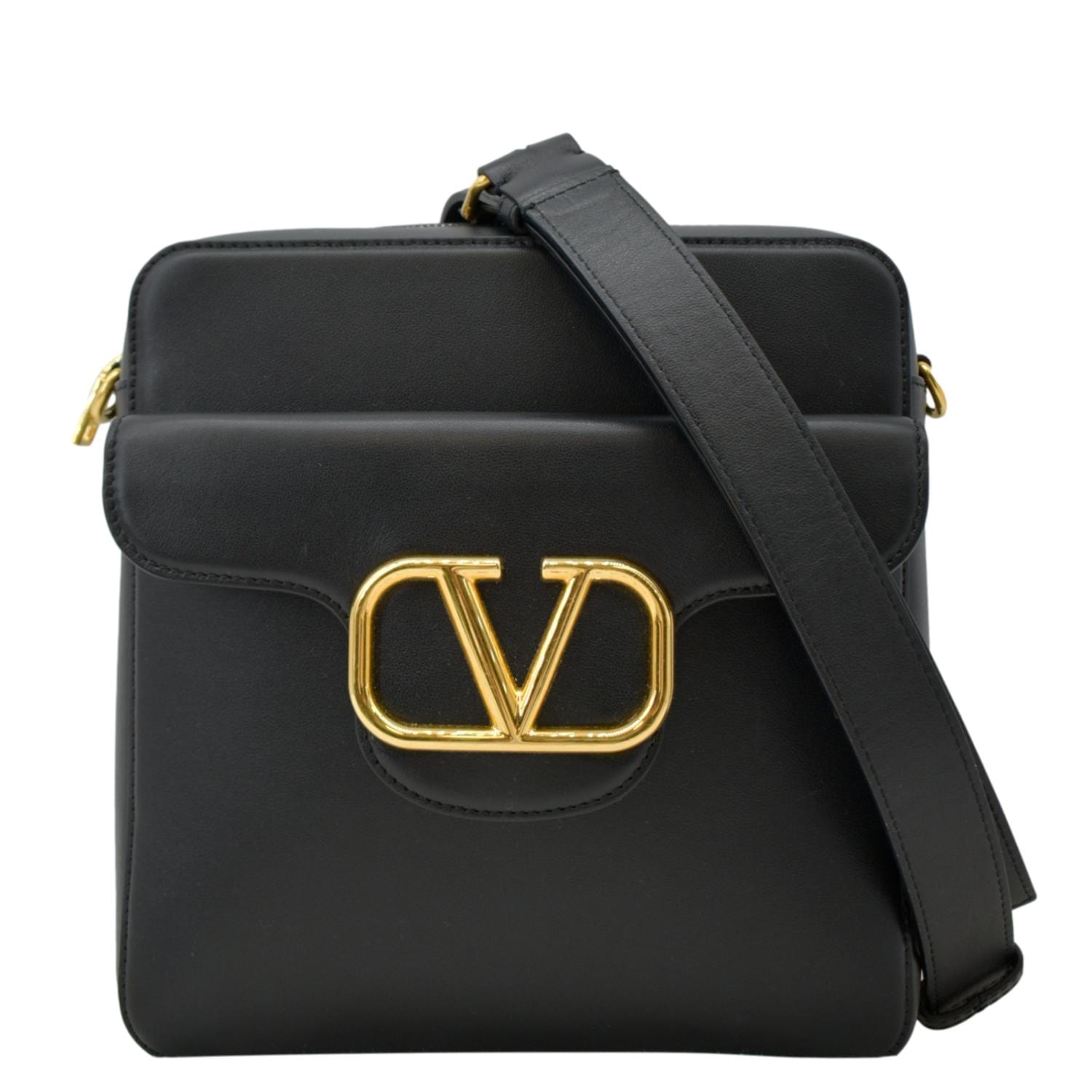 VALENTINO Garavani V Logo Leather Crossbody Bag Black