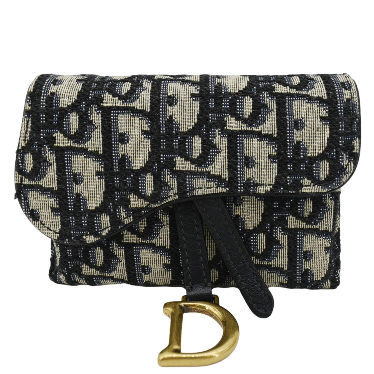 CHRISTIAN DIOR Nano Saddle Oblique Chain Crossbody Bag Navy Blue