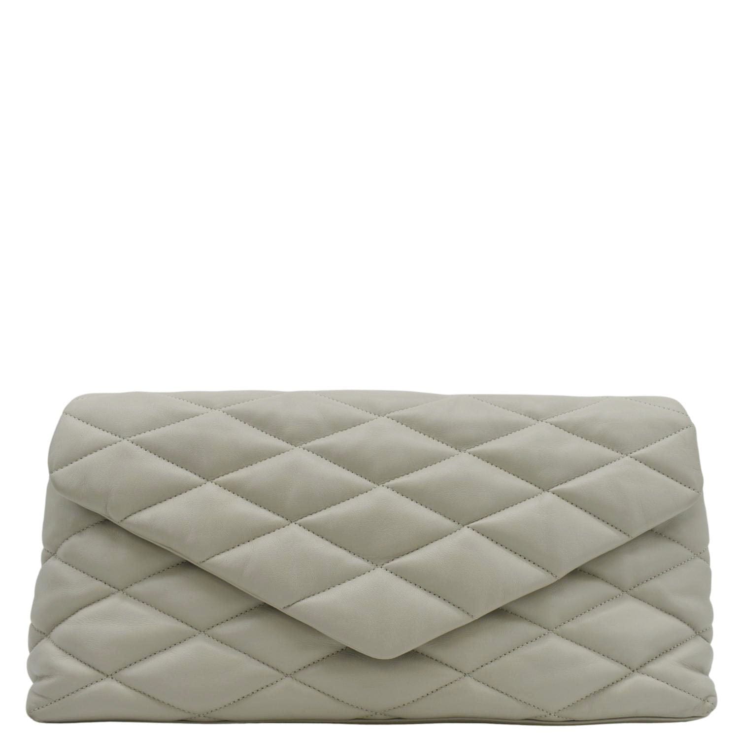 YVES SAINT LAURENT Sade Puffer Quilted  Leather Envelope Clutch Off White