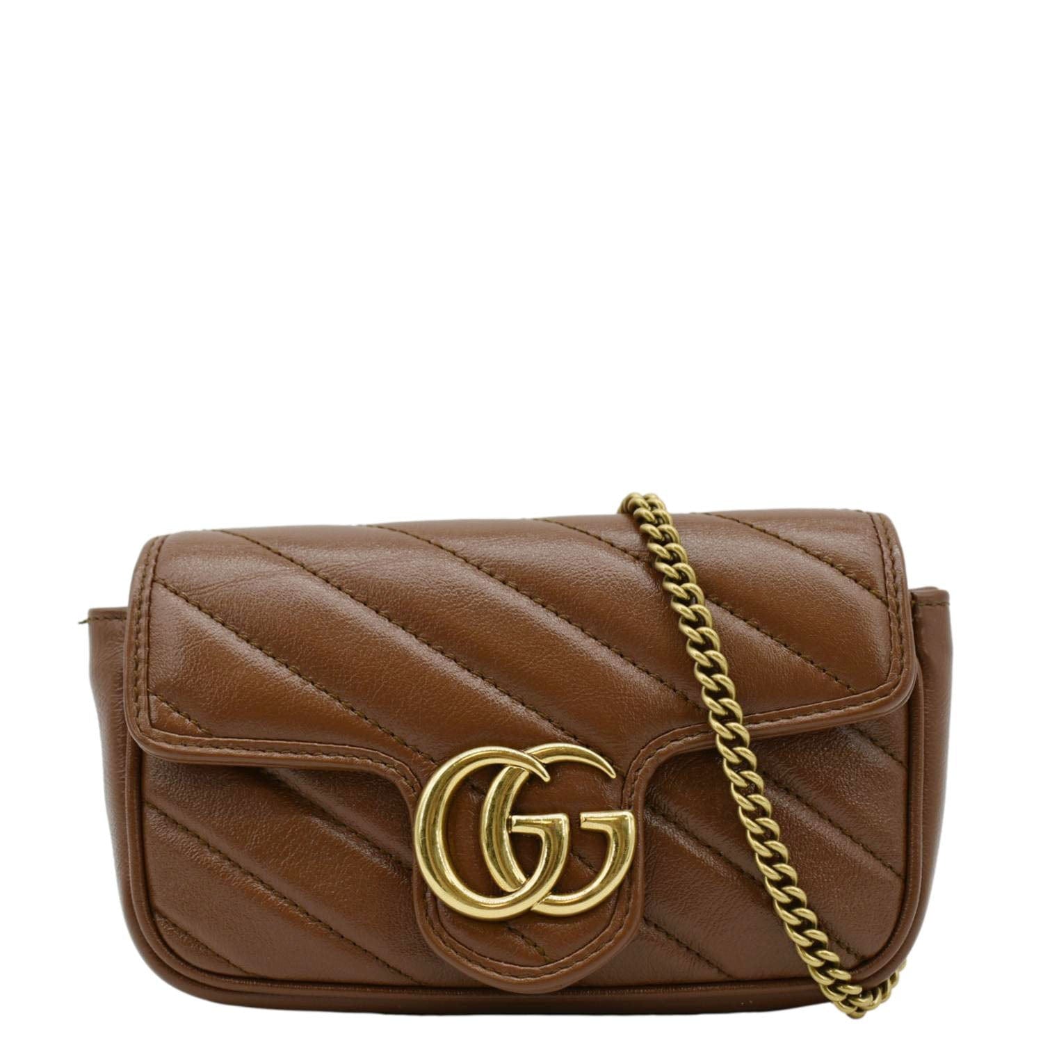 GUCCI GG Marmont Super Mini Matelasse Leather Shoulder Bag Brown 476433