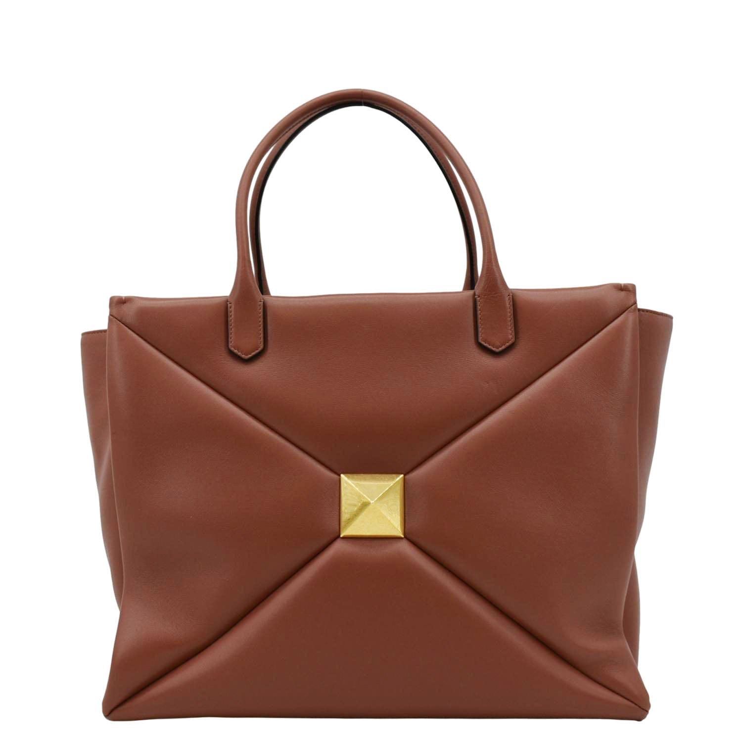 VALENTINO GARAVANI One Stud Large Nappa leather Tote Bag Chestnut Brown