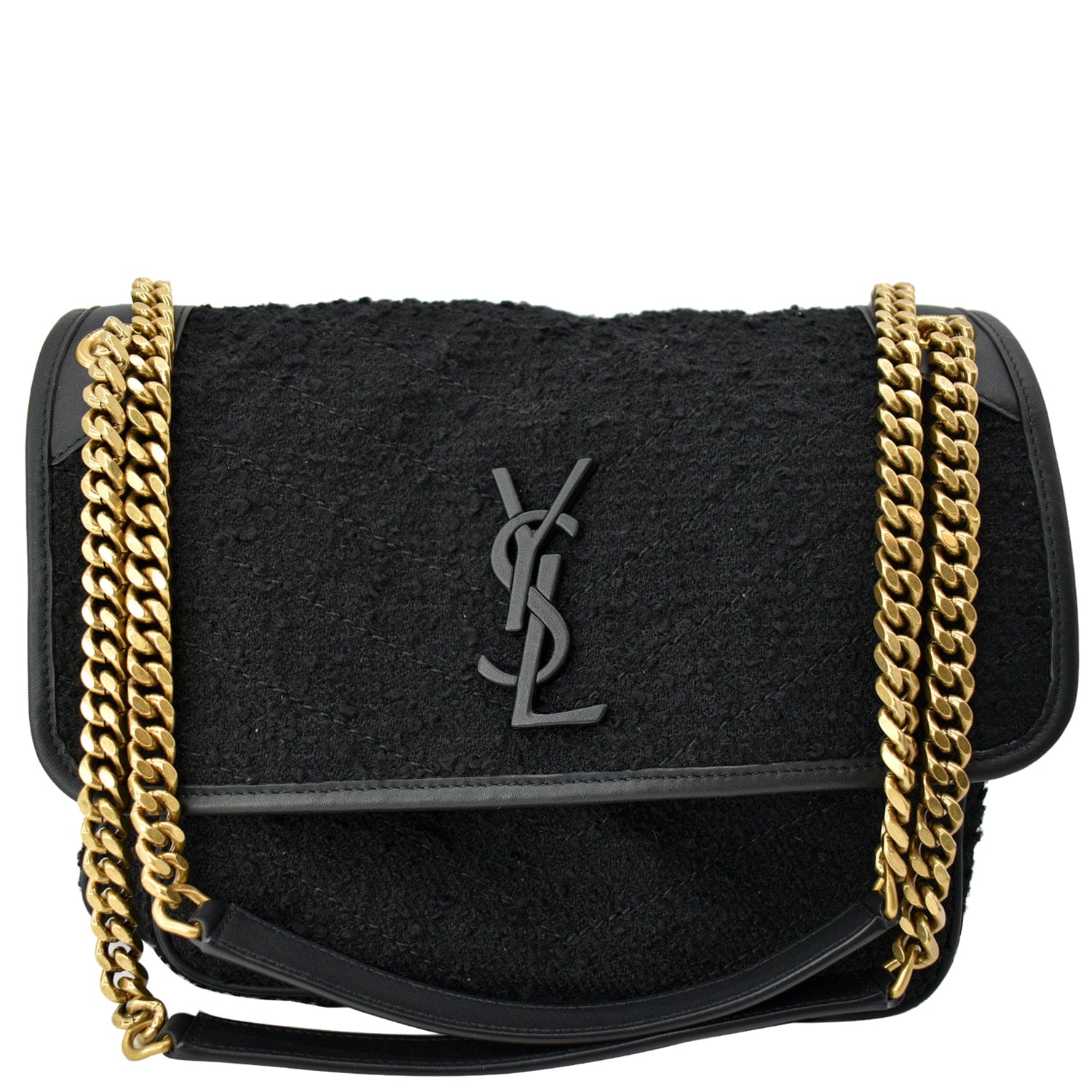 YVES SAINT LAURENT Niki Medium Tweed Shoulder Bag Black