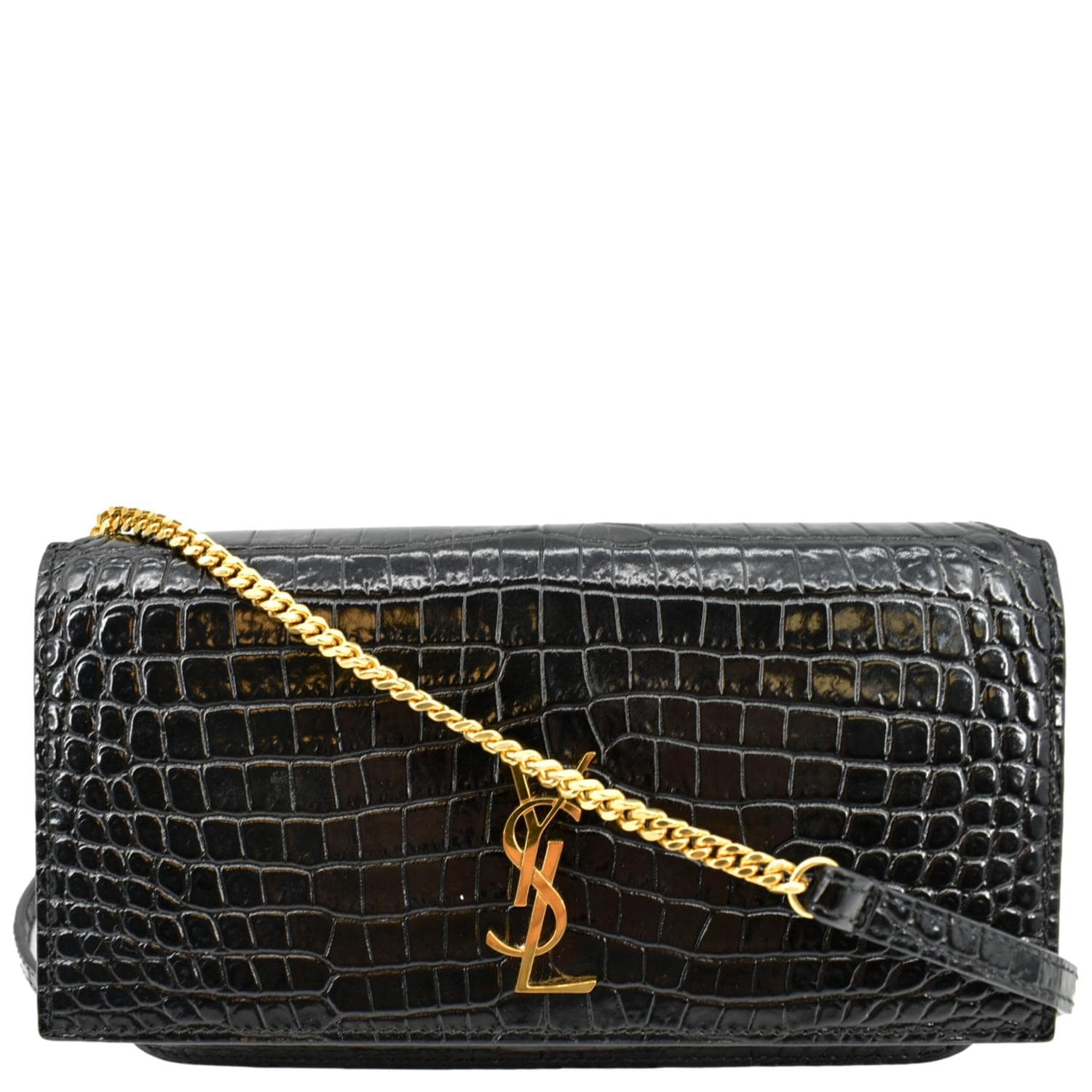 YVES SAINT LAURENT Kate Crocodile Leather Shoulder Bag Black