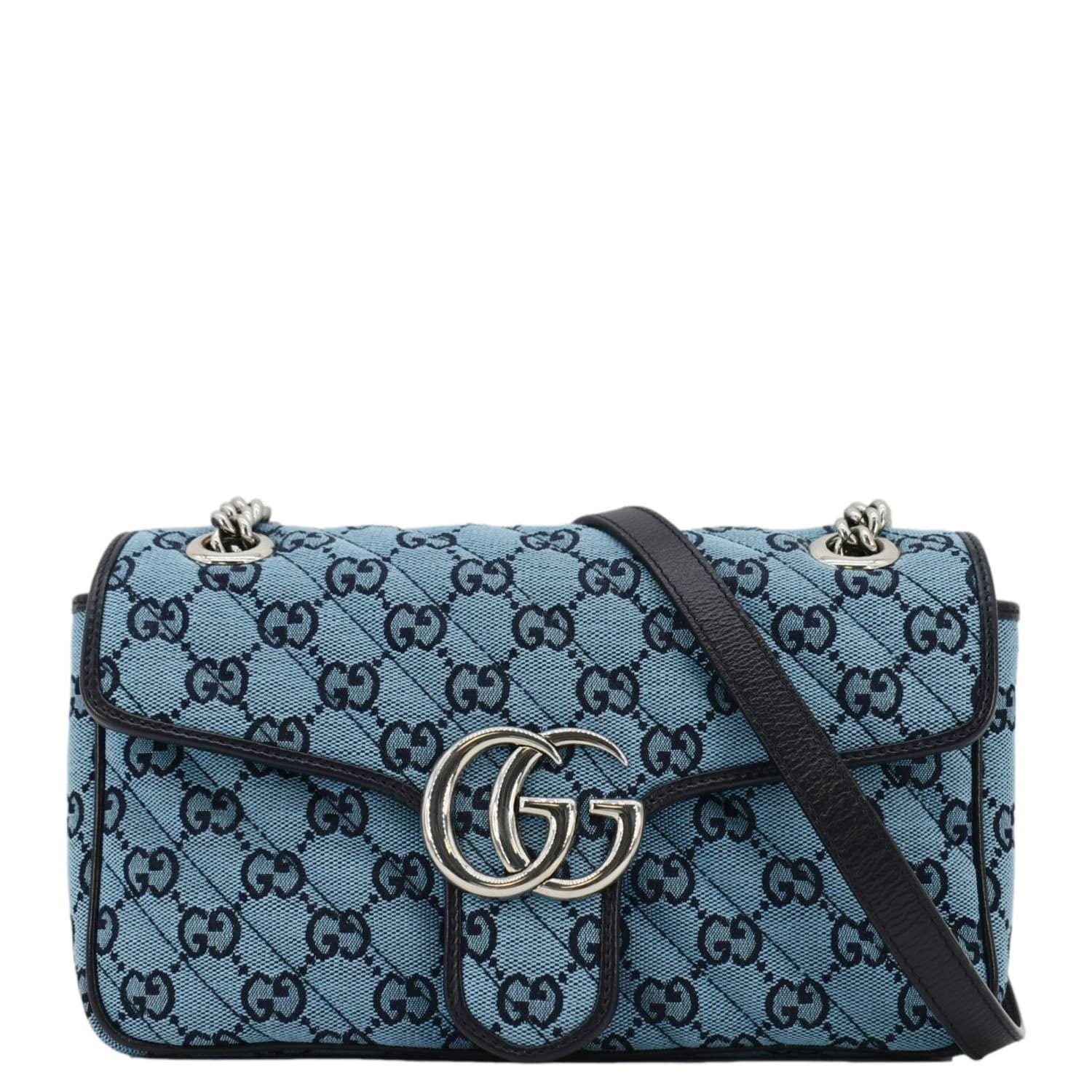 GUCCI GG Marmont Canvas Leather Crossbody Bag Blue 443497