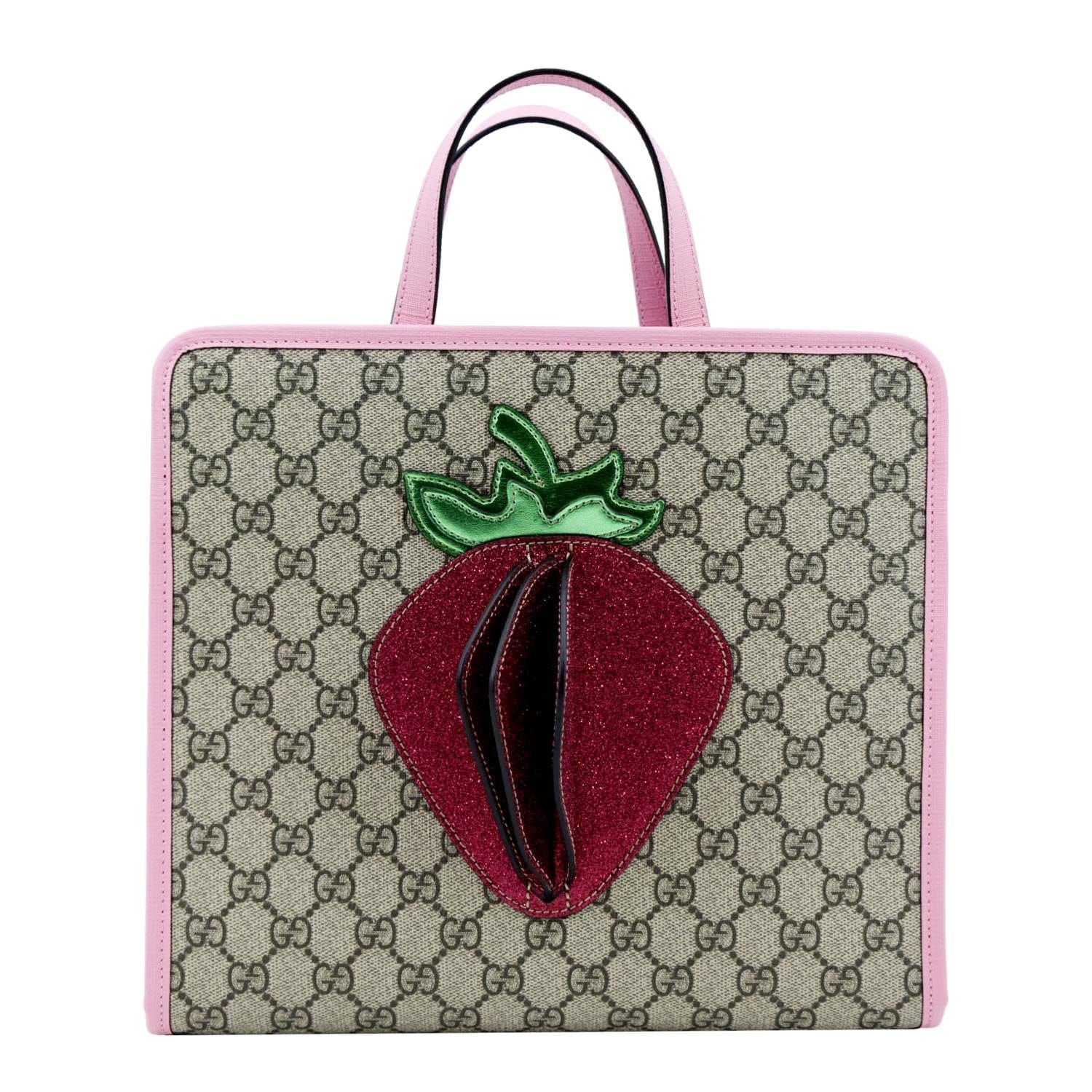 GUCCI Children's 3D Strawberry GG Supreme Canvas Tote Bag Beige 630589