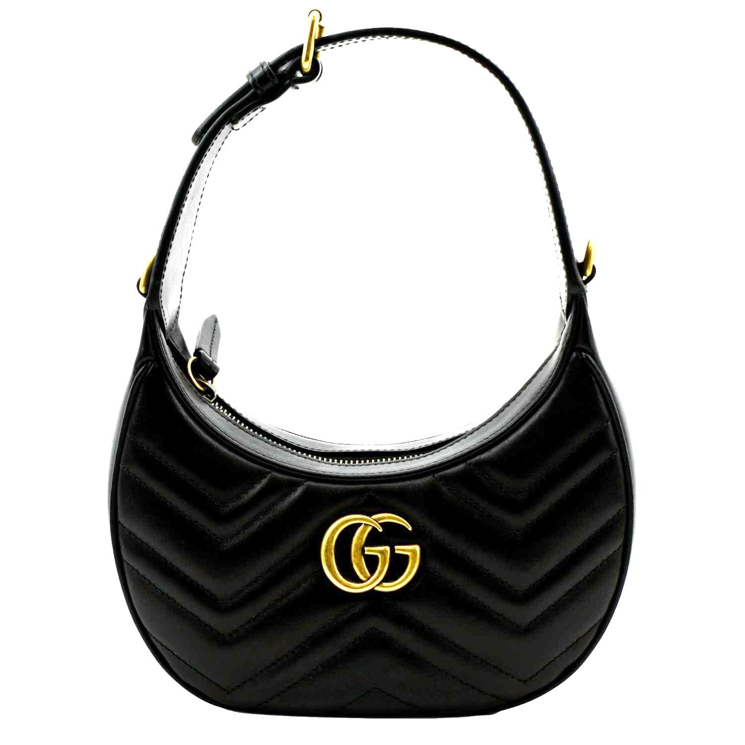 GUCCI GG Marmont Half Moon Leather Shoulder Bag Black 699514