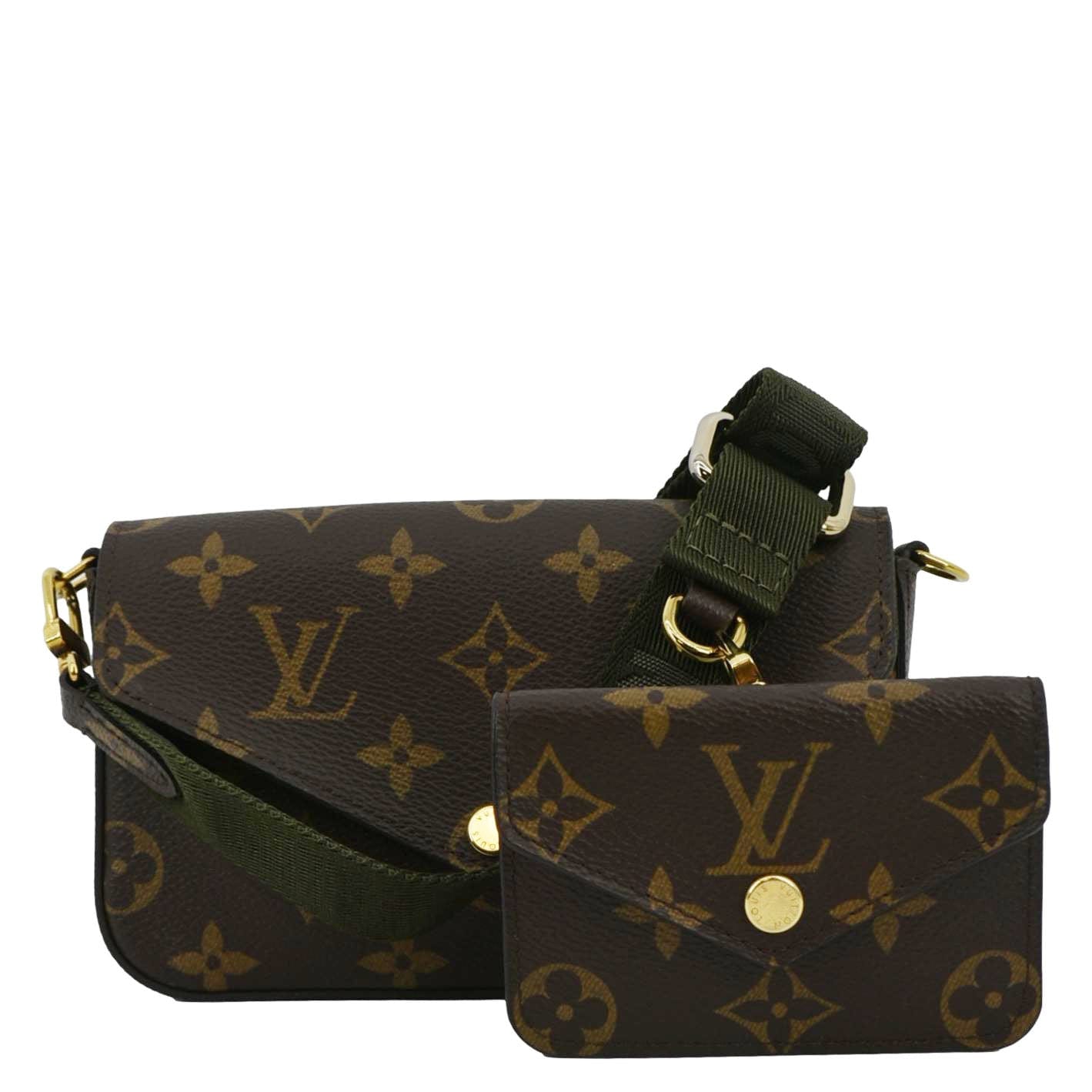 LOUIS VUITTON Felicie Strap & Go Pochette Monogram Canvas Crossbody Bag Khaki Green