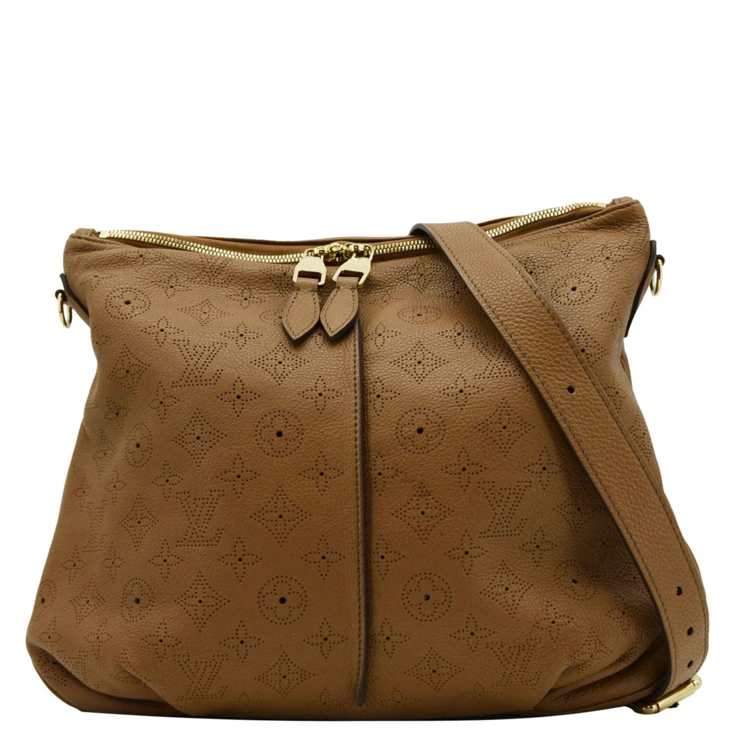 LOUIS VUITTON Selene PM Mahina Leather Tote Shoulder Bag Tan