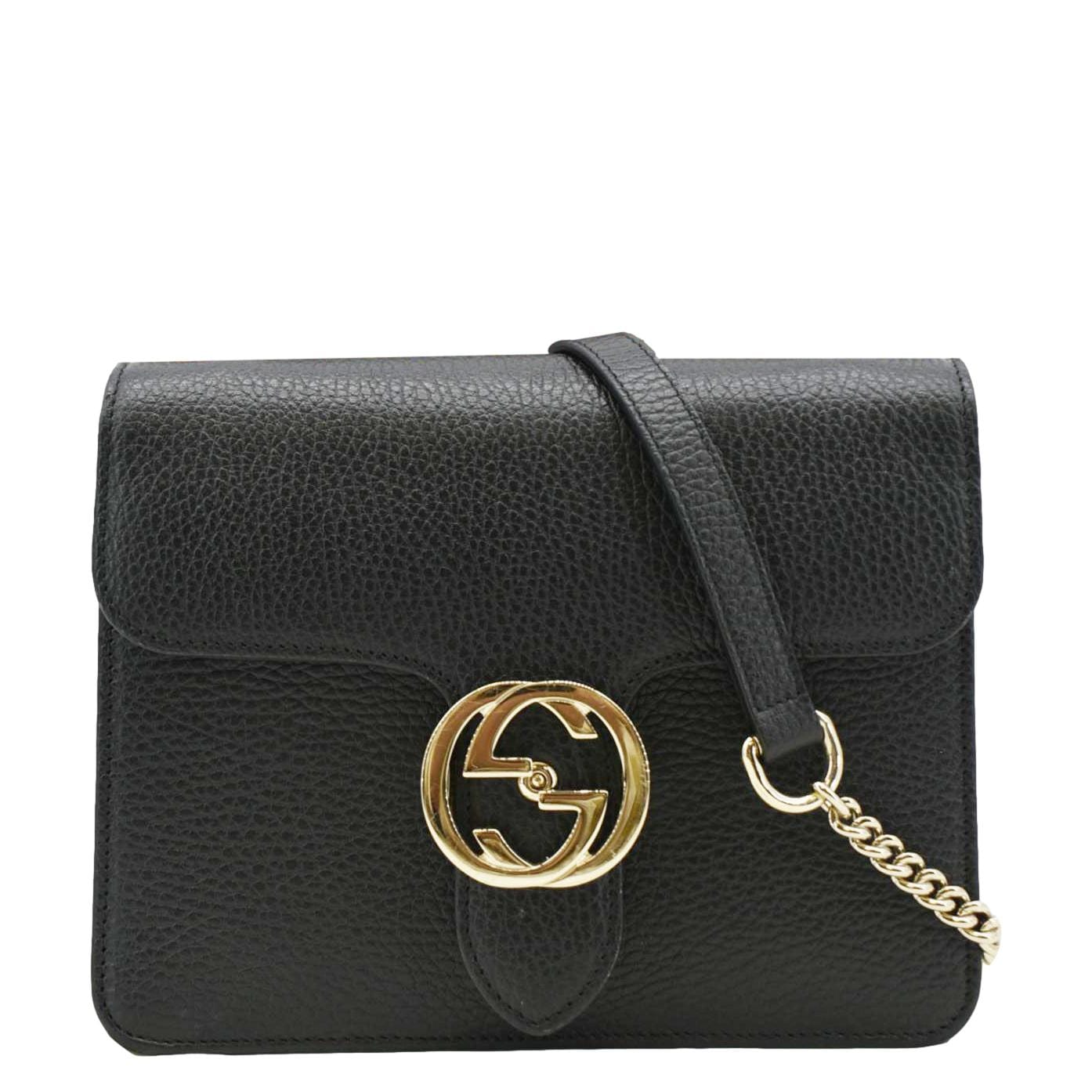 GUCCI Interlocking GG Leather Crossbody Bag Black 510304