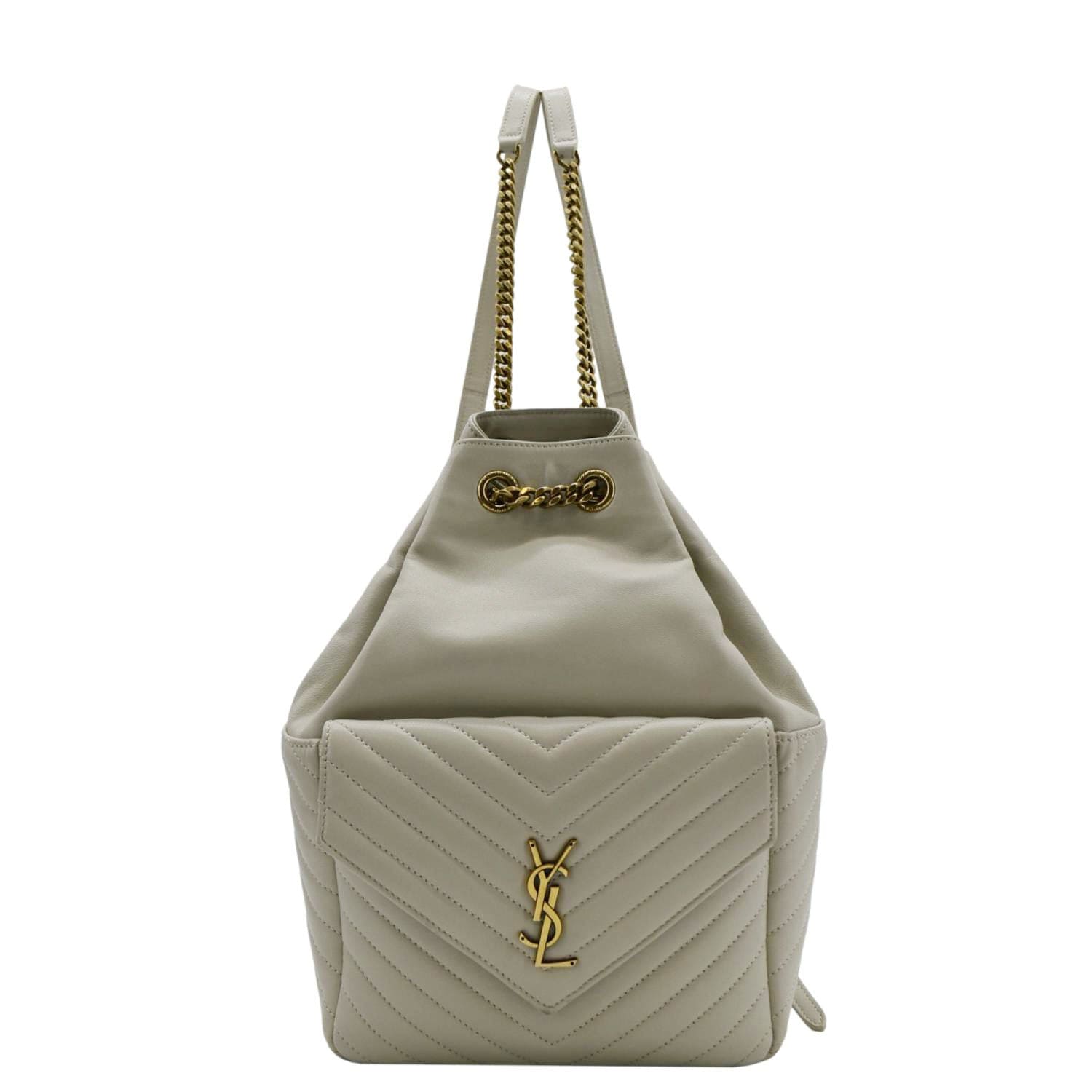 YVES SAINT LAURENT Joe Drawstring Leather Backpack Bag Off White