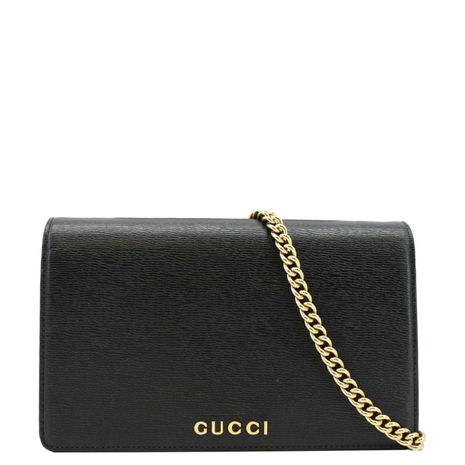 GUCCI Script Leather Chain Wallet Crossbody Bag Black 772643