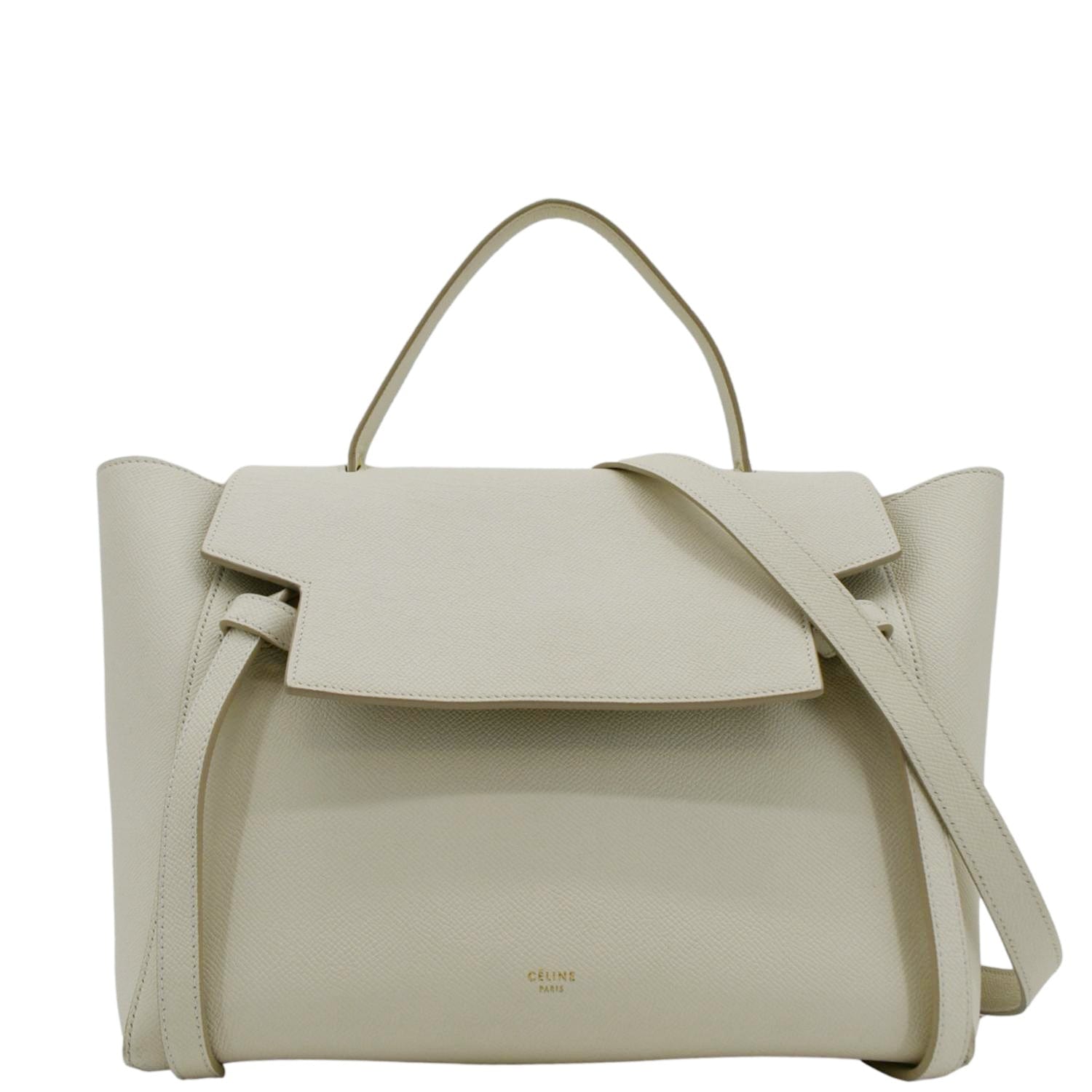 CELINE Mini Belt Grained Calfskin Leather Shoulder Bag White