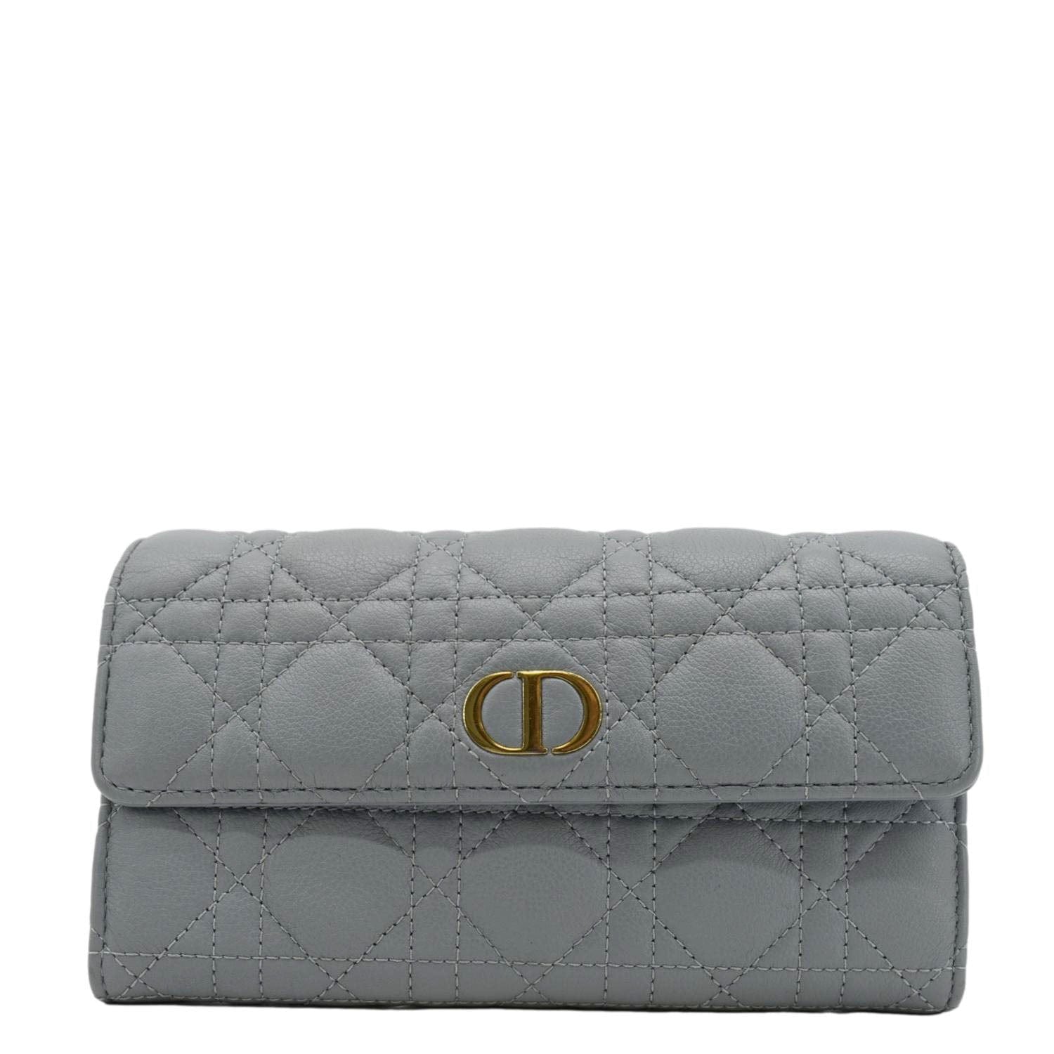 CHRISTIAN DIOR Caro Orchid Cannage Calfskin leather Long Wallet Gray