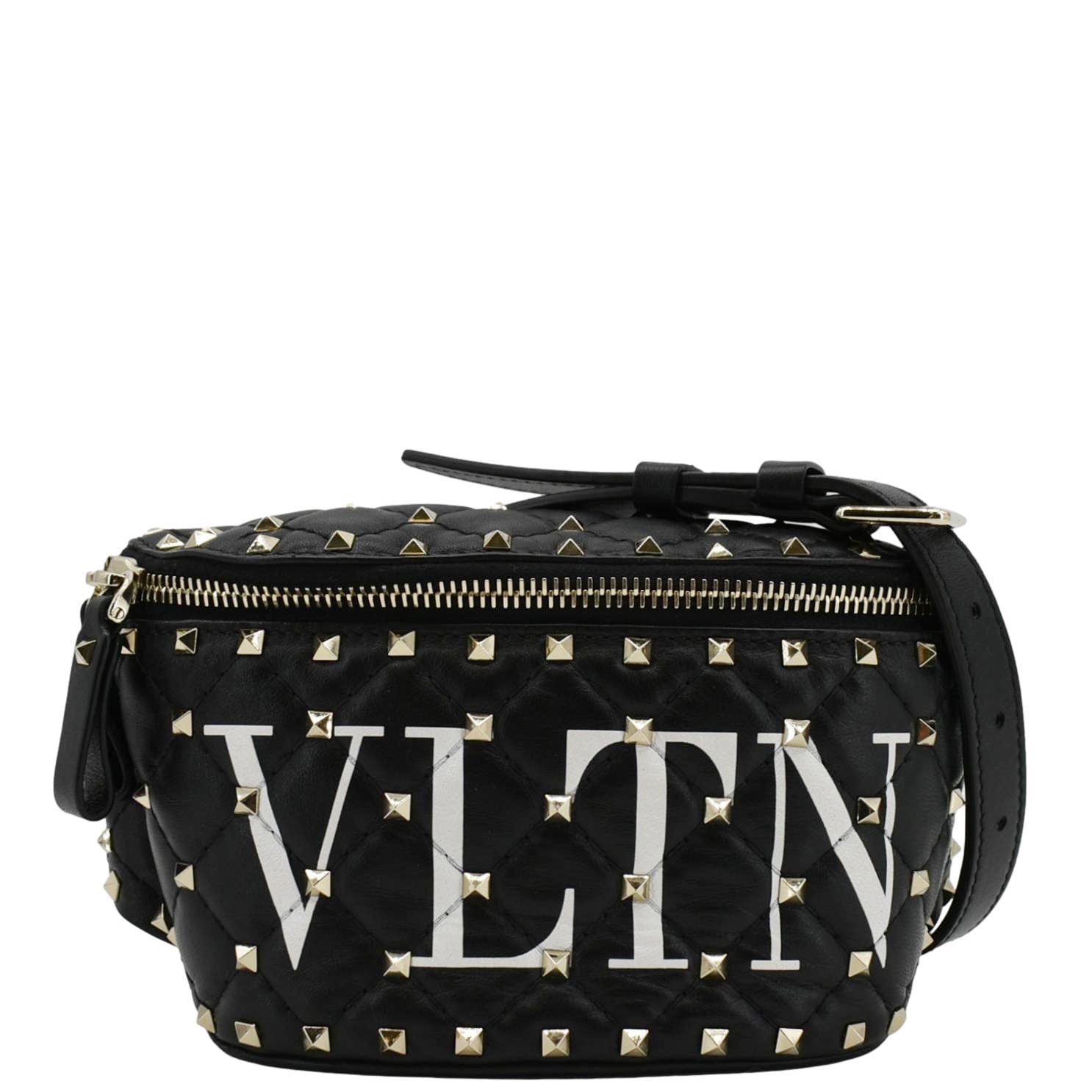 VALENTINO VLTN Rockstud Spike Quilted Leather Bum Bag Black