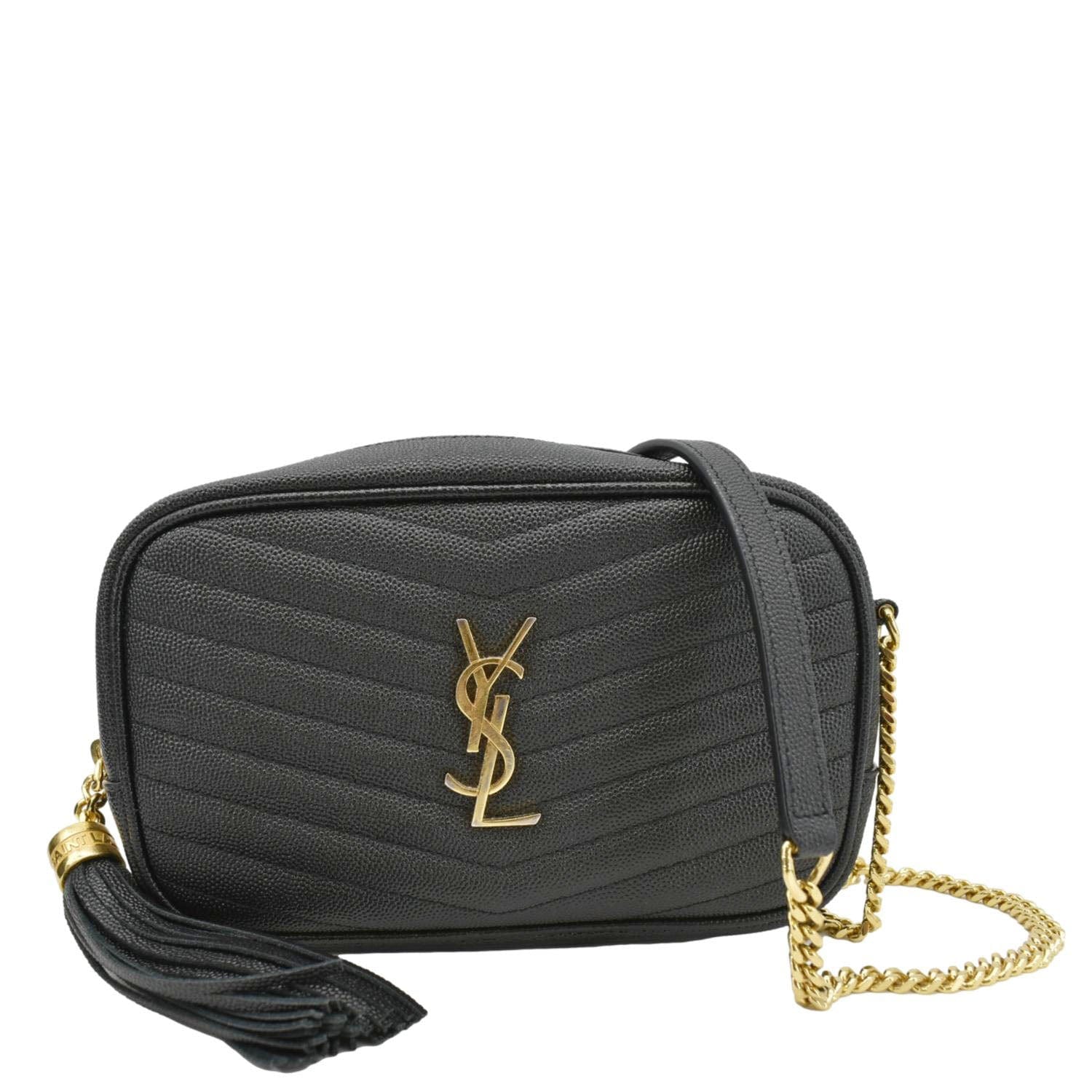 YVES SAINT LAURENT Lou Mini Chevron Leather Camera Crossbody Bag Black