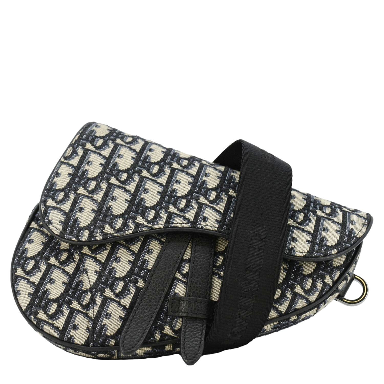 CHRISTIAN DIOR Saddle Oblique Jacquard Belt Crossbody Bag Navy Blue