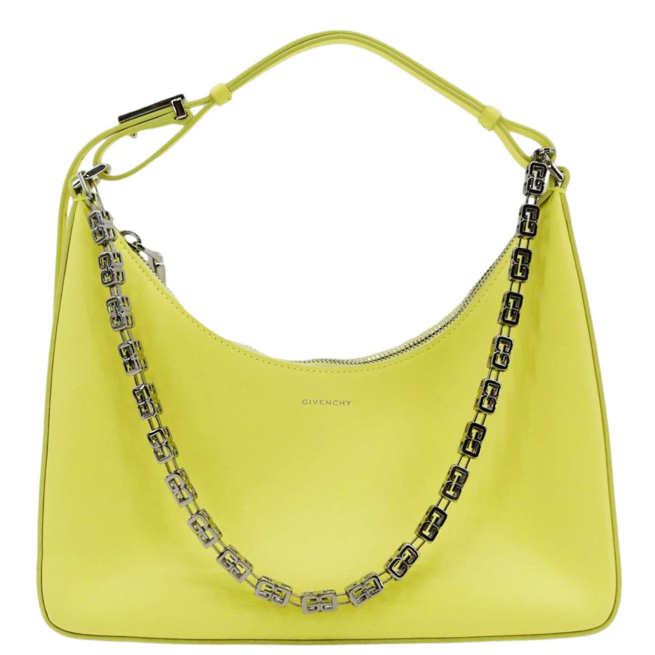 GIVENCHY Moon Cut Out Small Leather Hobo Bag Neon Yellow