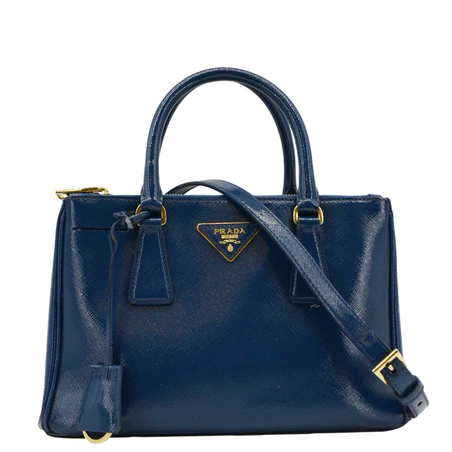 PRADA Galleria Double-Zip Mini Saffiano Leather Tote Bag Blue